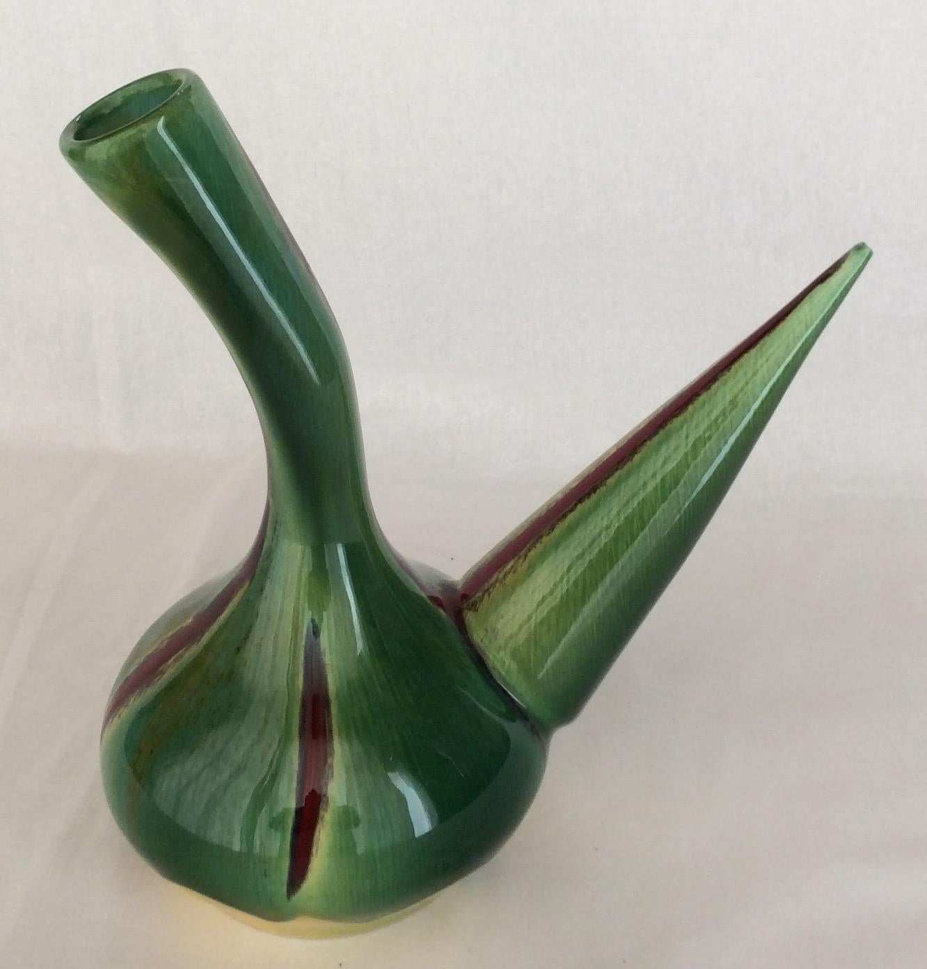 20th Century Stunning Midcentury Vessel from Perpignan France, Green Yellow Red and Black