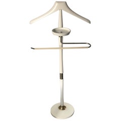 Vintage Stunning Midcentury White Wooden and Brass Valet Stand, Clothes Hanger Stand