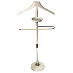 Stunning Midcentury White Wooden and Brass Valet Stand, Clothes Hanger Stand