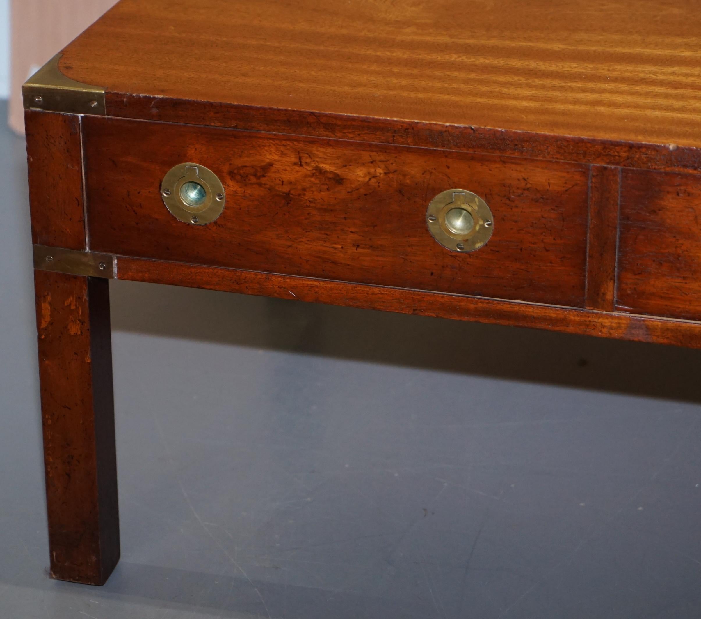 Stunning Military Campaign Coffee Table in Solid Mahogany with Large Drawers 7