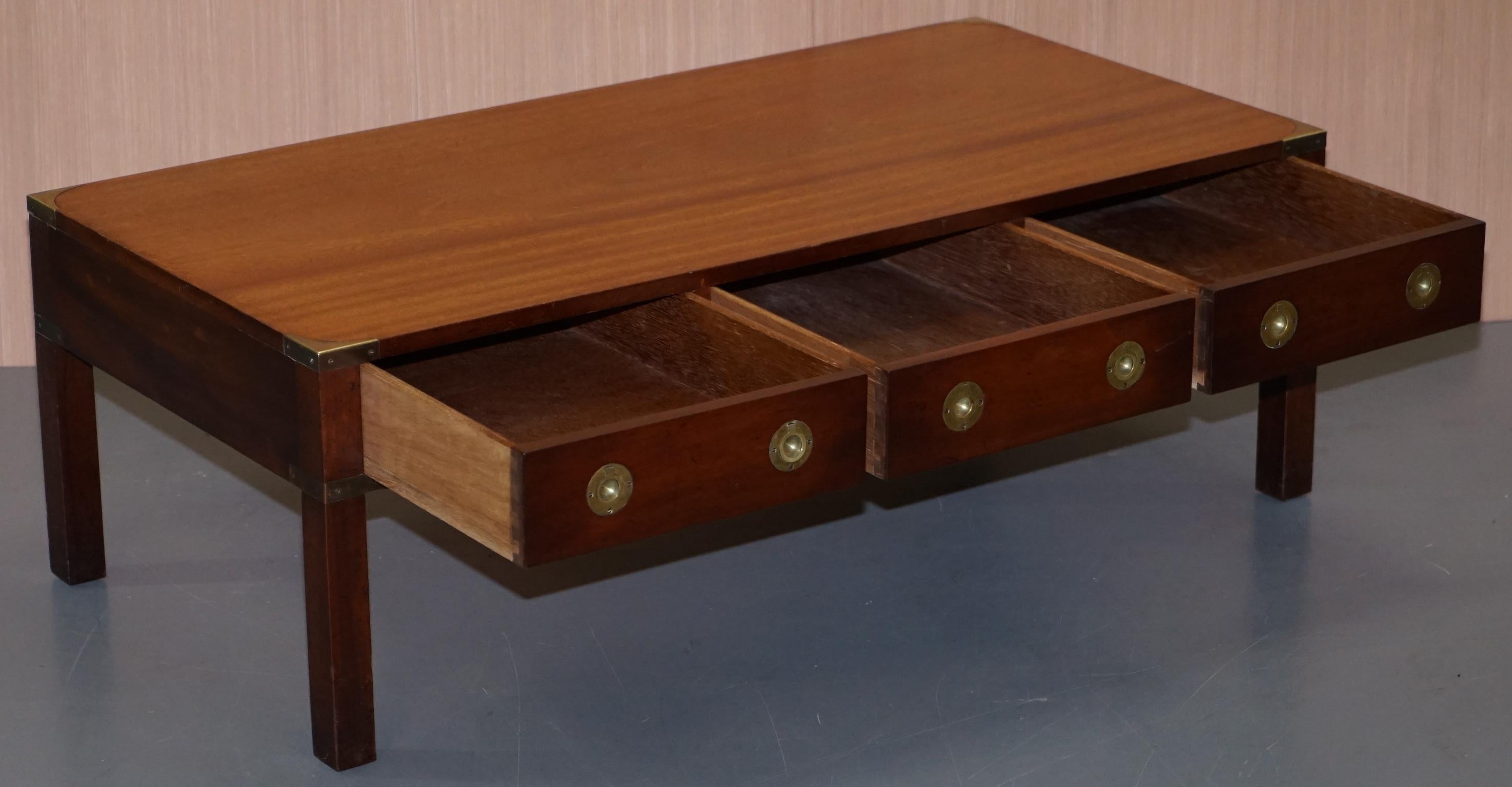 Stunning Military Campaign Coffee Table in Solid Mahogany with Large Drawers 8