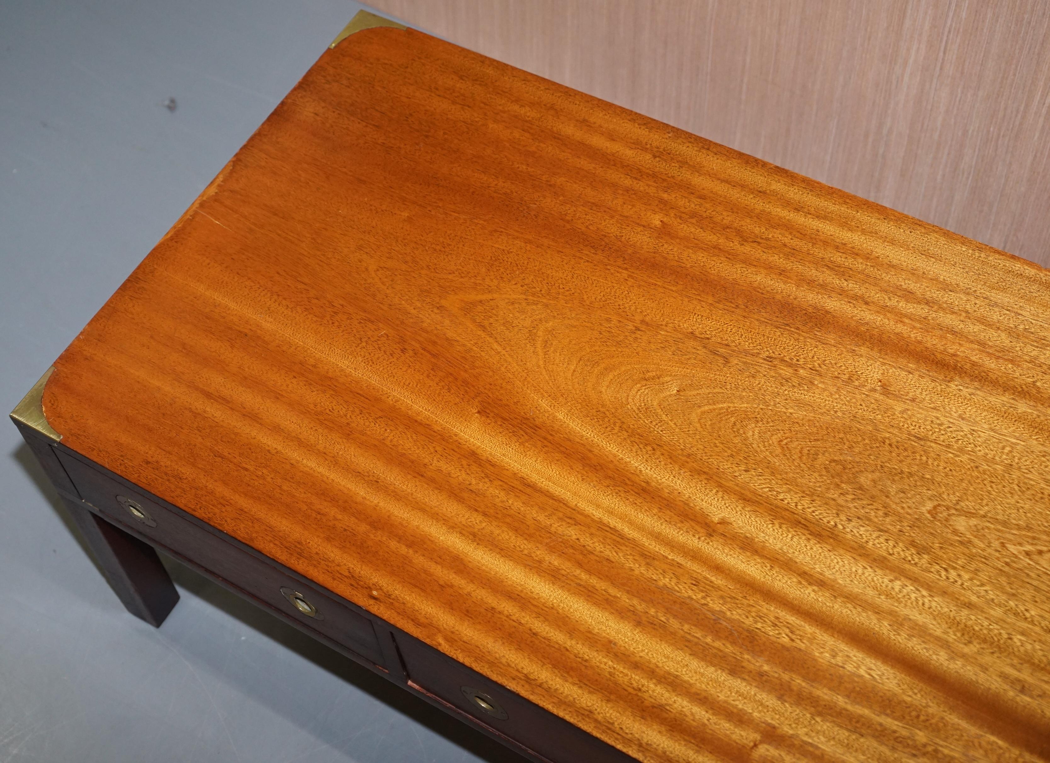 20th Century Stunning Military Campaign Coffee Table in Solid Mahogany with Large Drawers