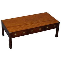 Stunning Military Campaign Coffee Table in Solid Mahogany with Large Drawers