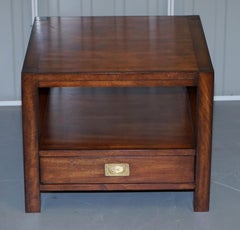Stunning Military Campaign Mahogany Side End Lamp Wine Table with Single Drawer