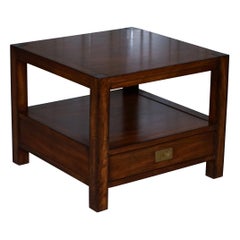 Stunning Military Campaign Mahogany Side End Lamp Wine Table with Single Drawer