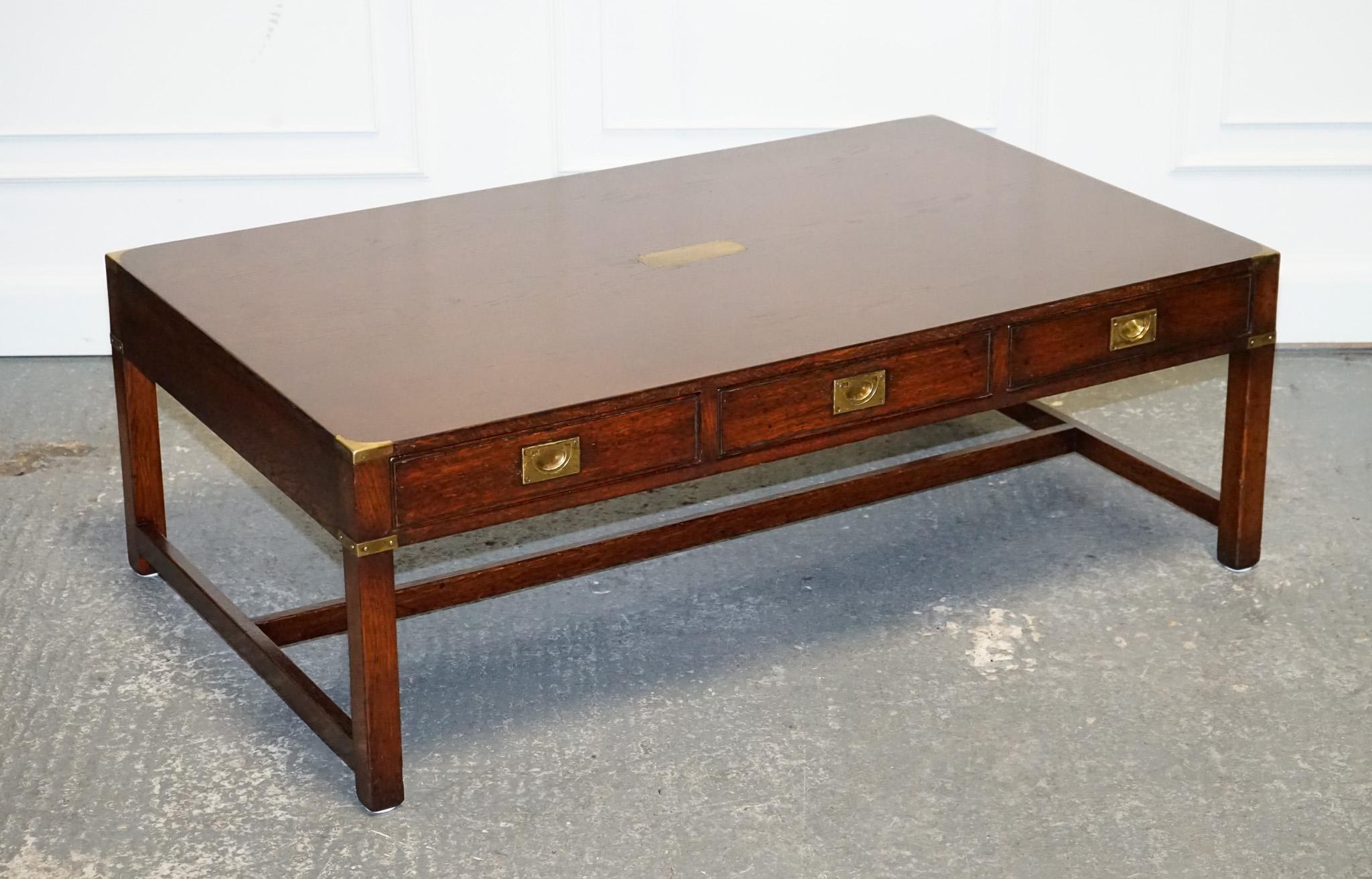 
Antiques of London



We are delighted to offer for sale this Stunning Military Campaign REH Kennedy Coffee Table. 

A striking blend of functionality and exquisite design, featuring a rich, elegant finish that enhances its aesthetic appeal while