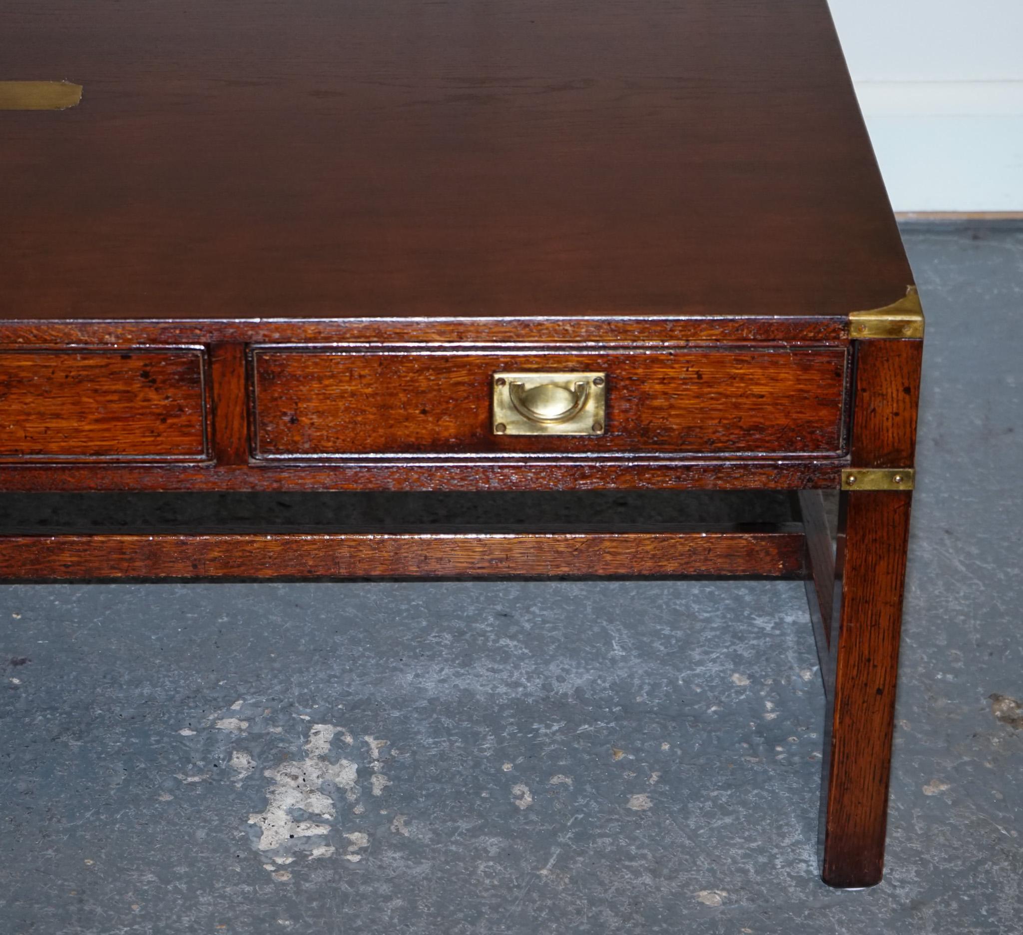 Brass STUNNING MILITARY CAMPAIGN REH KENNEDY COFFEE TABLE WiTH THREE DEEP DRAWERS For Sale