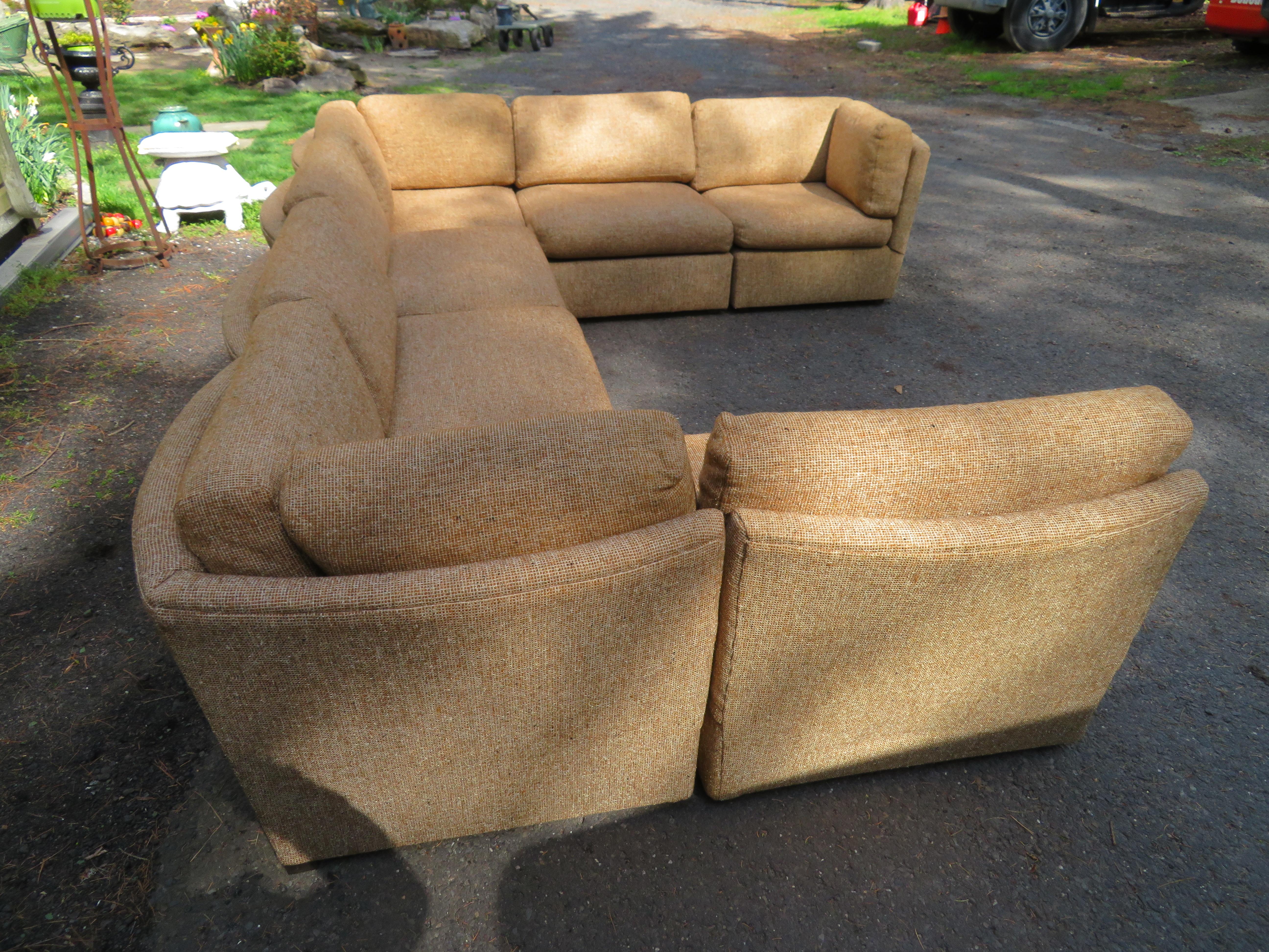 Stunning Milo Baughman 7 Piece Curved Back Cube Sectional Sofa Mid-Century 3