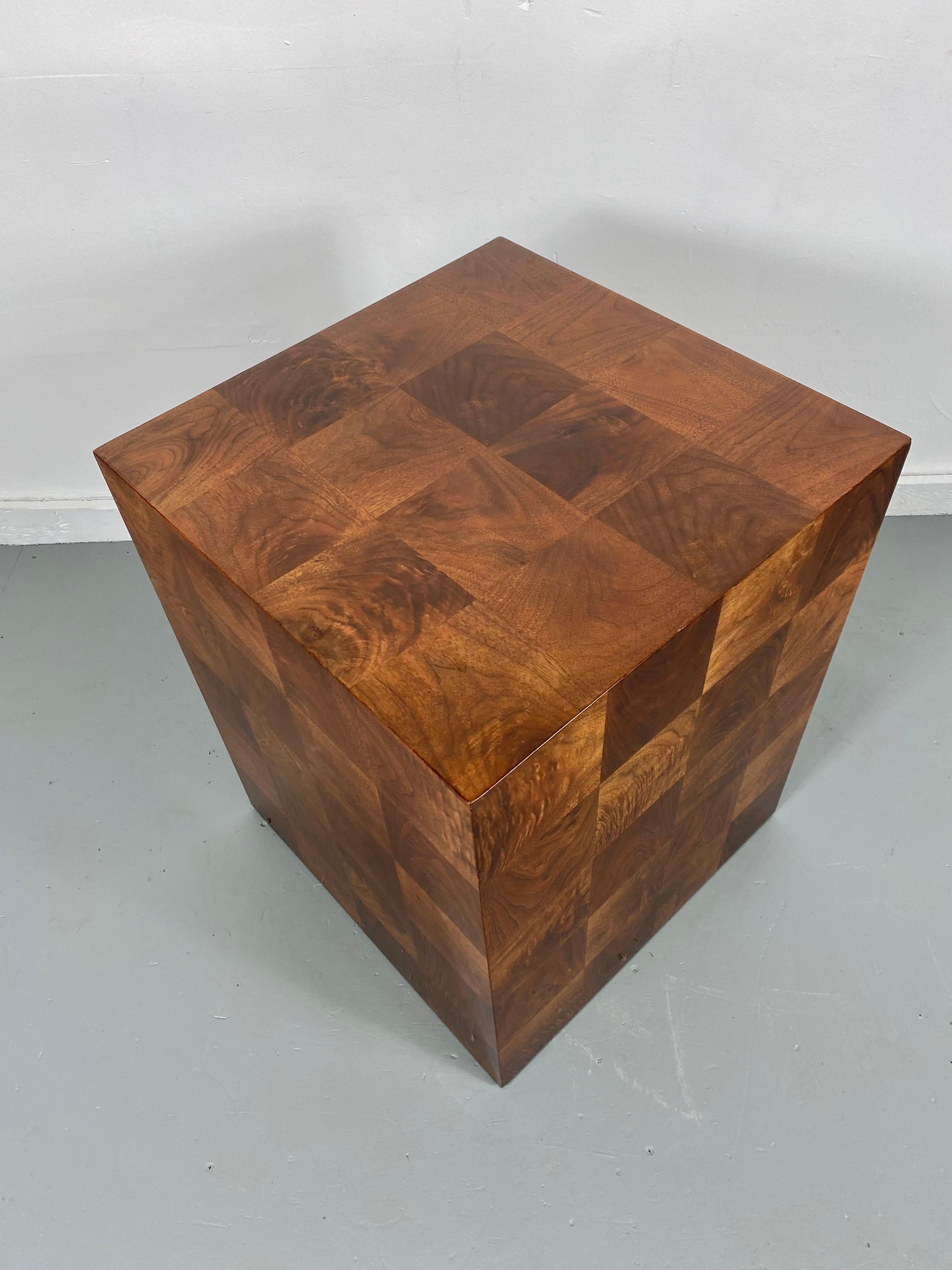 Wood Stunning Milo Baughman Patch Work Cube Table / Pedestal