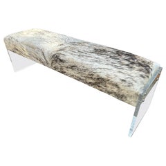 Superbe banc moderne en cuir de vache épais Lucite de style Milo Baughman