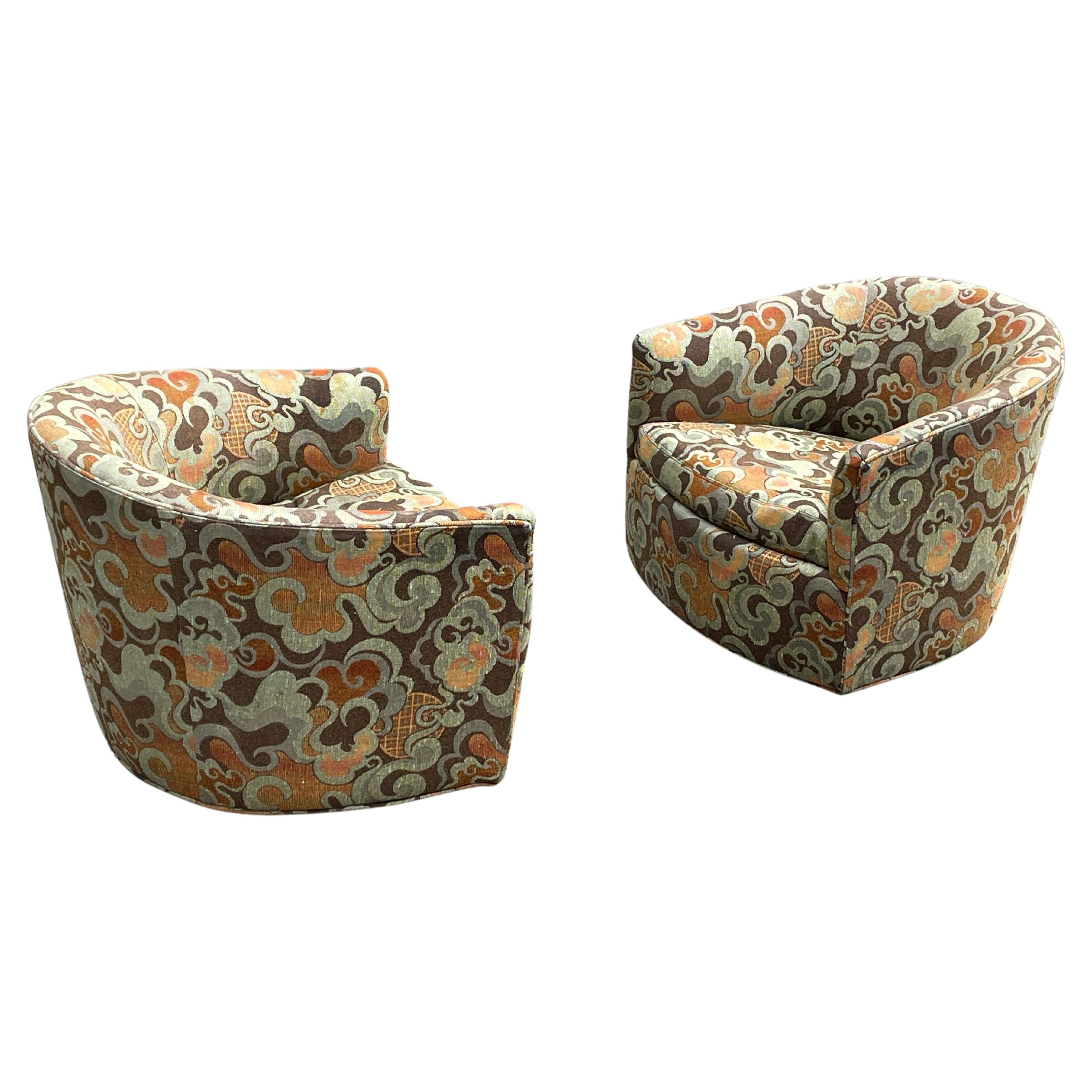 Stunning Milo Baughman Swivel Chairs, Pair. 1960s. In Good Condition For Sale In Los Angeles, CA