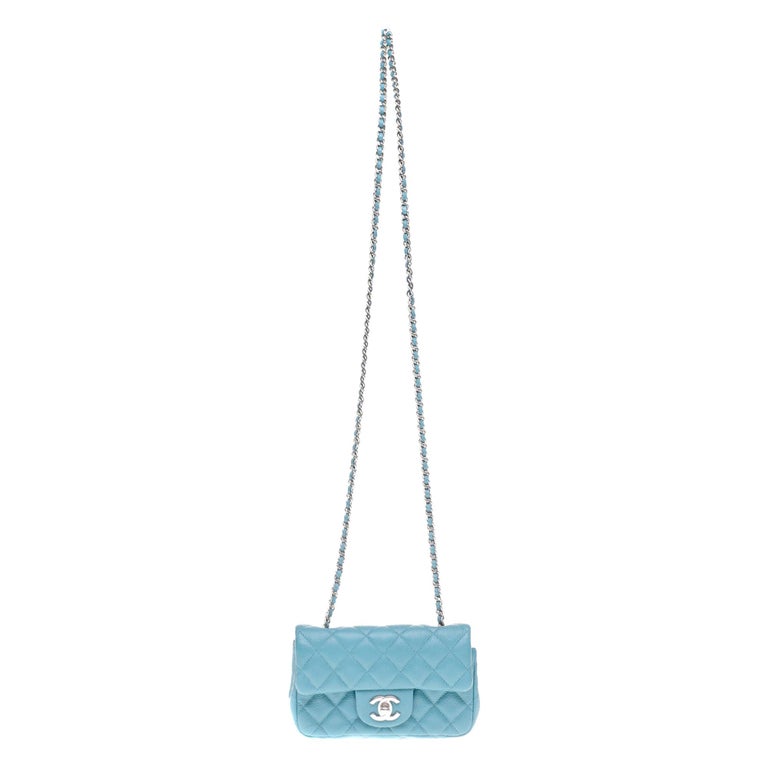 Stunning Mini Chanel shoulder bag in turquoise caviar leather, silver  hardware at 1stDibs