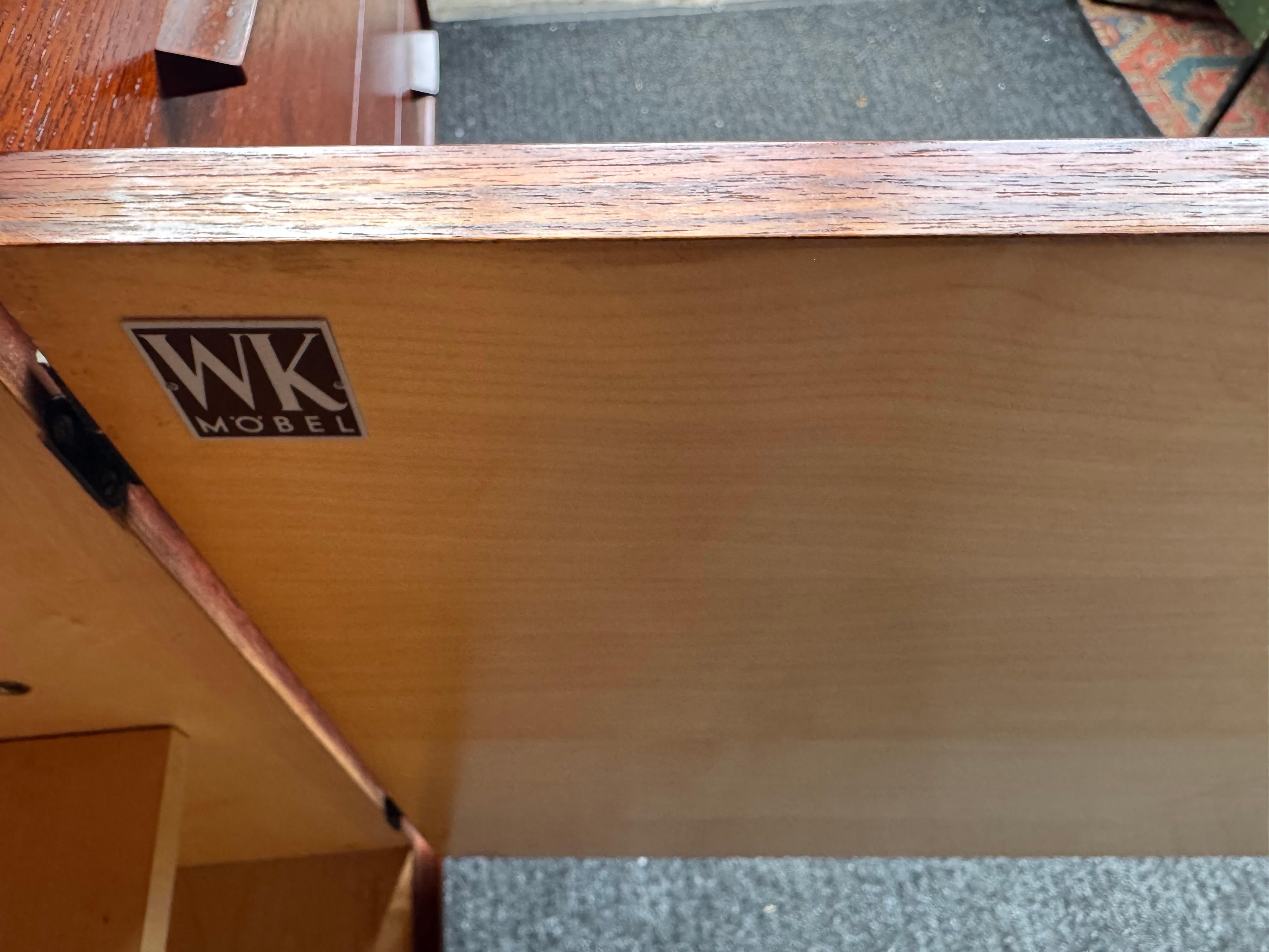  Handsome Minimalist , Teak Credenza / Sideboard designed by German Architect and artist Helmut Magg for WK Möbel, 1950s. Sleek ,elegant modernist design, Wonderful teak wood cabinet with maple ,birch interior,,Retains original patina ,color,