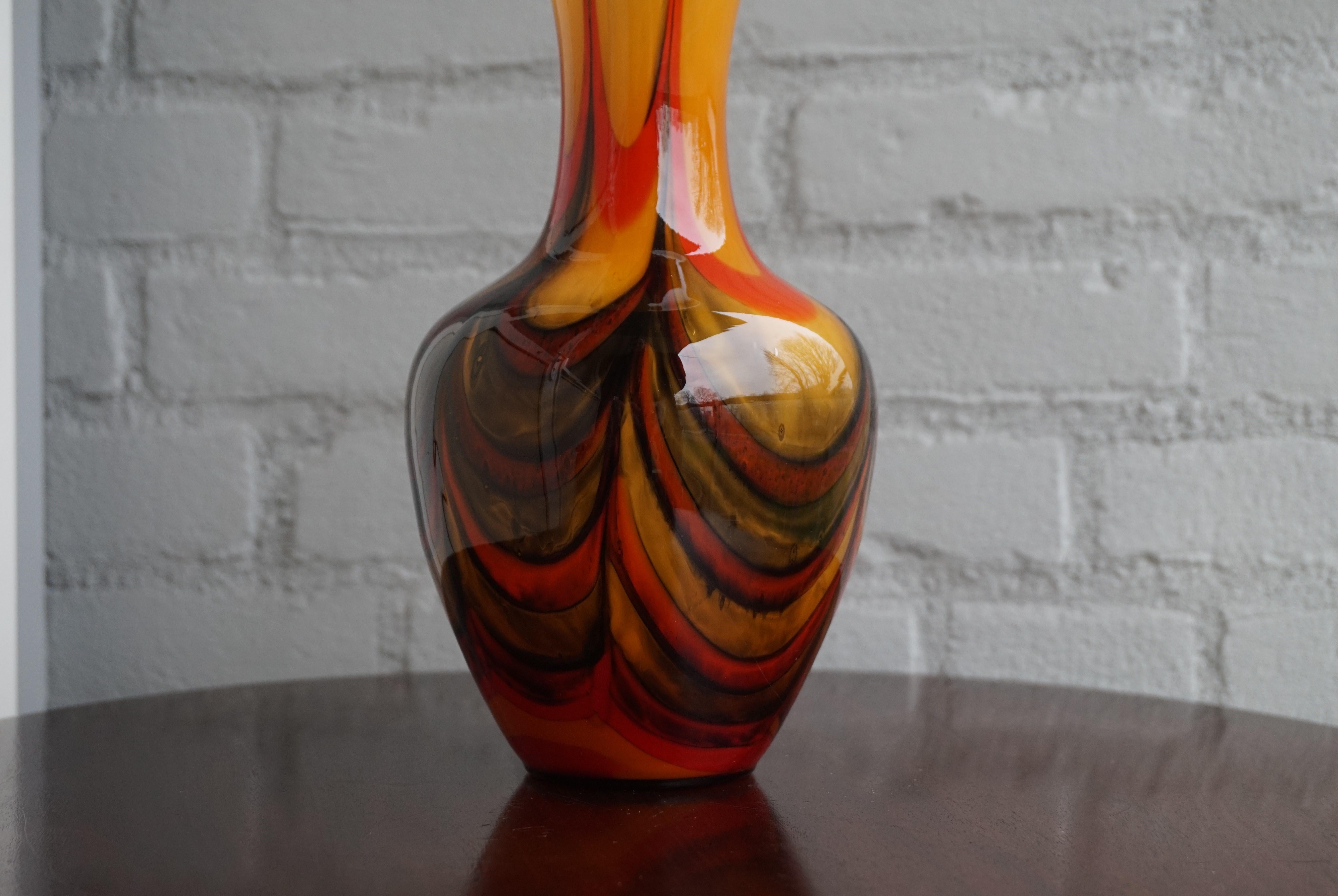 Arts and Crafts Stunning and Mint Condition Arts & Crafts Style Glass Vase with Glorious Colors For Sale
