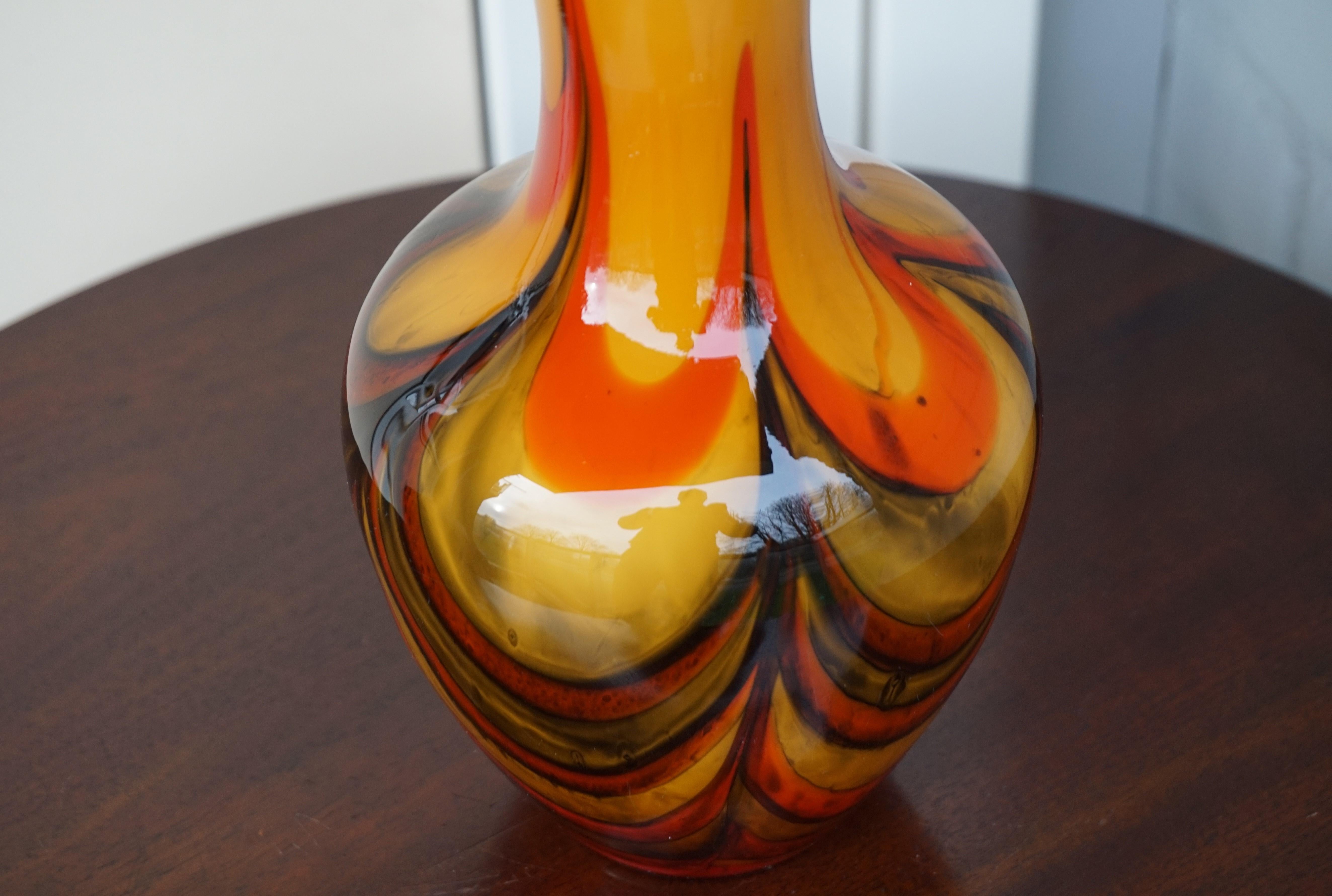 European Stunning and Mint Condition Arts & Crafts Style Glass Vase with Glorious Colors For Sale