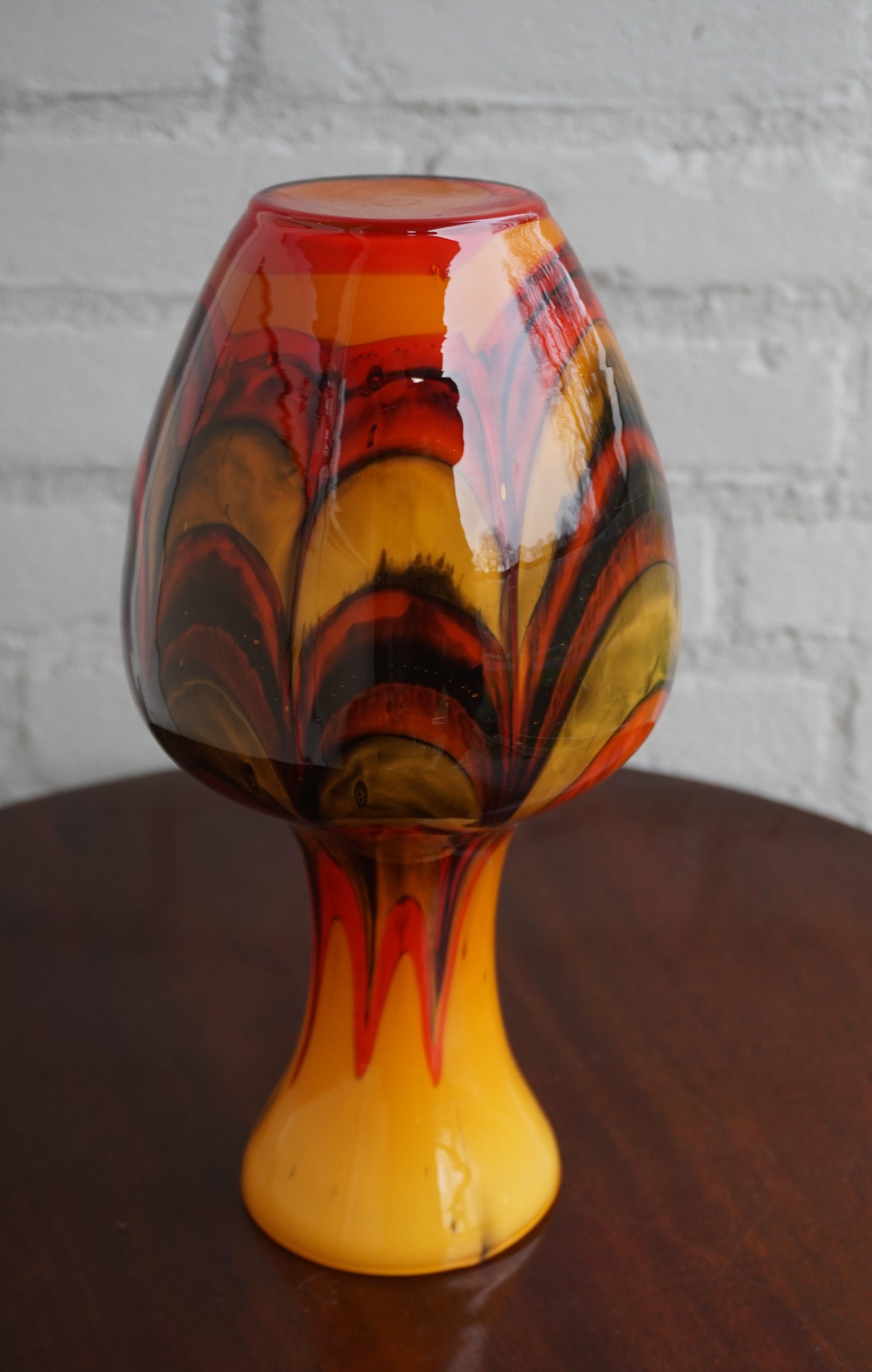 Hand-Crafted Stunning and Mint Condition Arts & Crafts Style Glass Vase with Glorious Colors For Sale