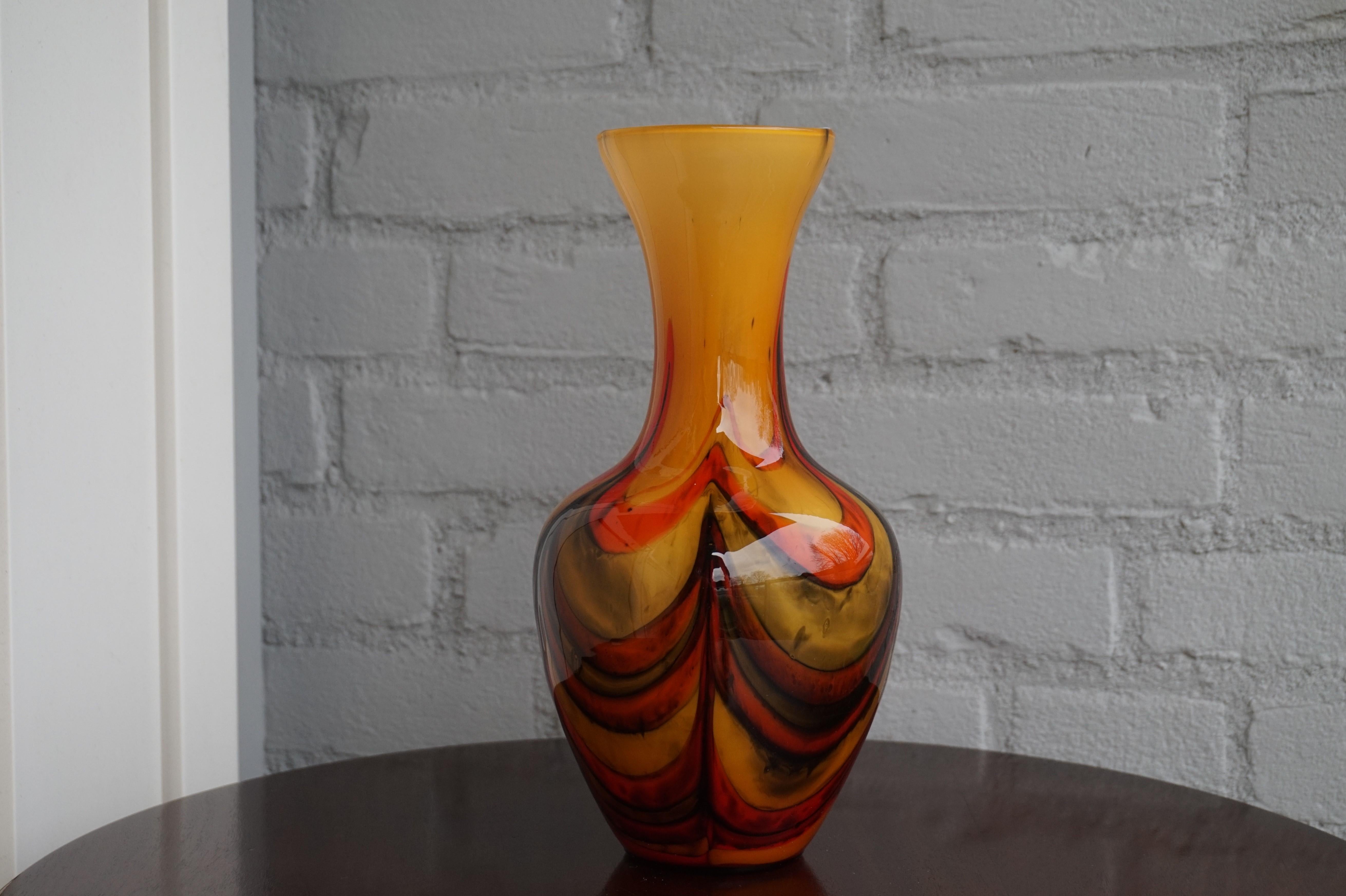 20th Century Stunning and Mint Condition Arts & Crafts Style Glass Vase with Glorious Colors For Sale