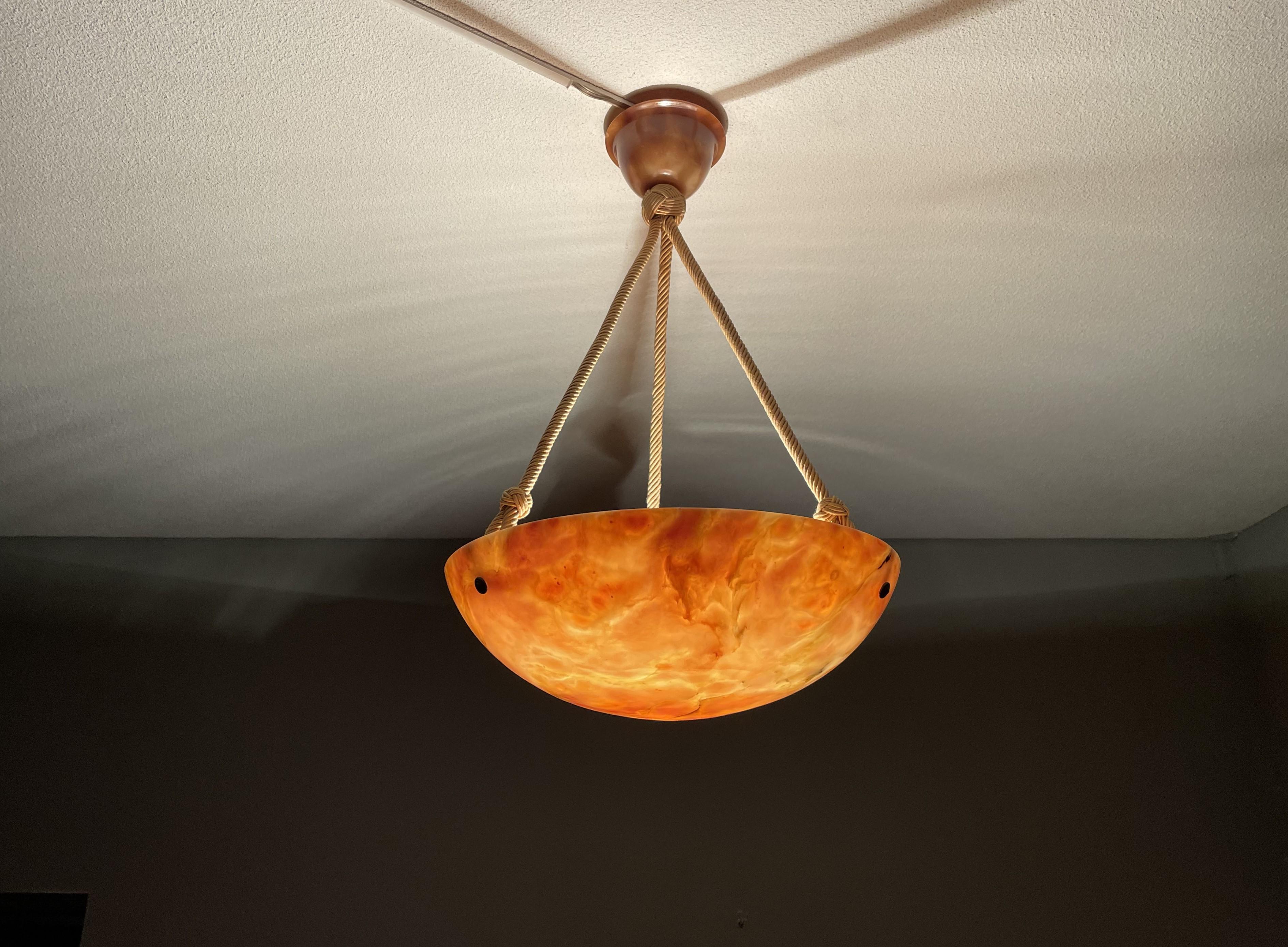 Stunning & Mint Early 1900s Art Deco Alabaster and Original Rope Pendant Light For Sale 2