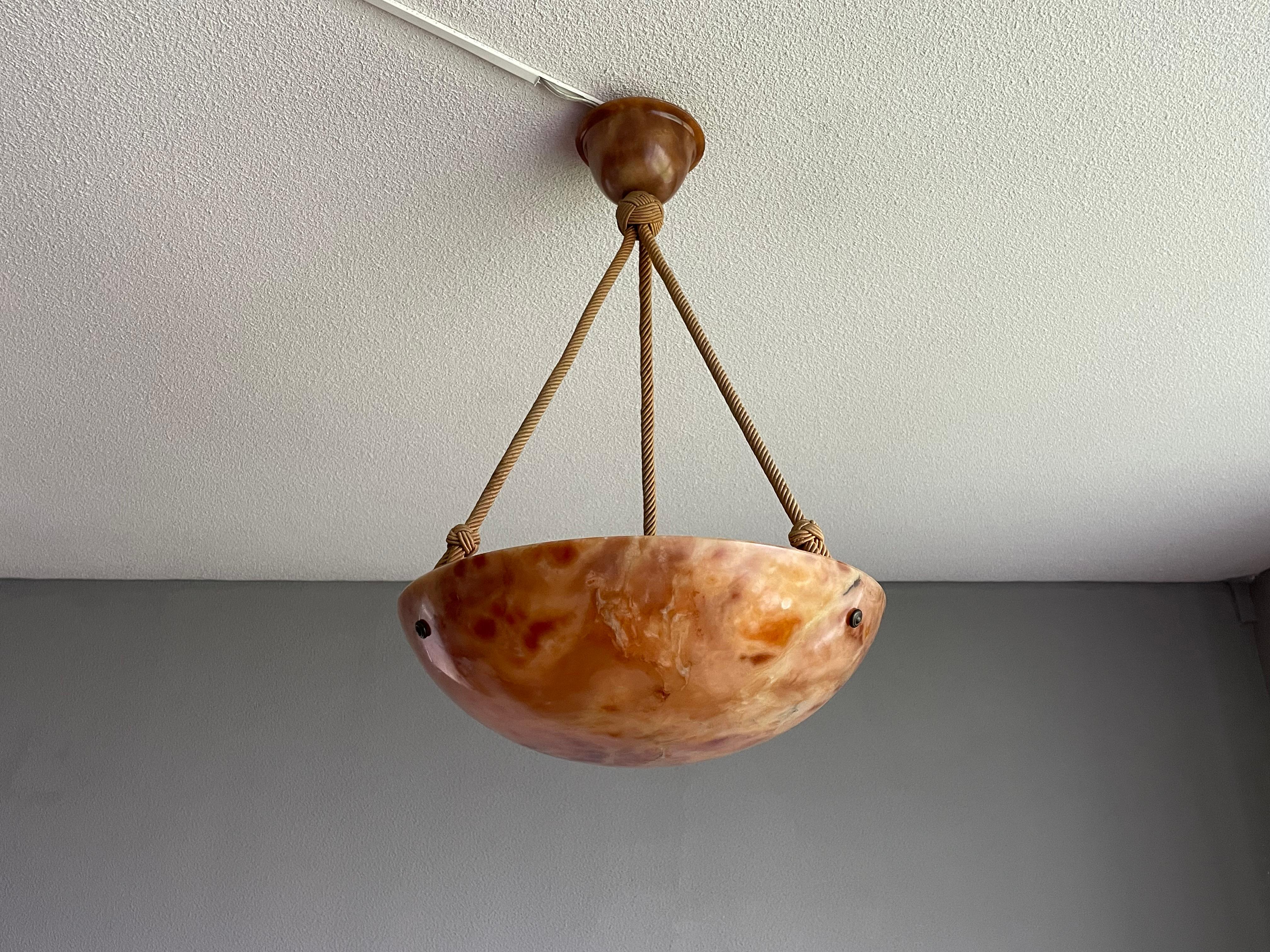 Stunning & Mint Early 1900s Art Deco Alabaster and Original Rope Pendant Light For Sale 3