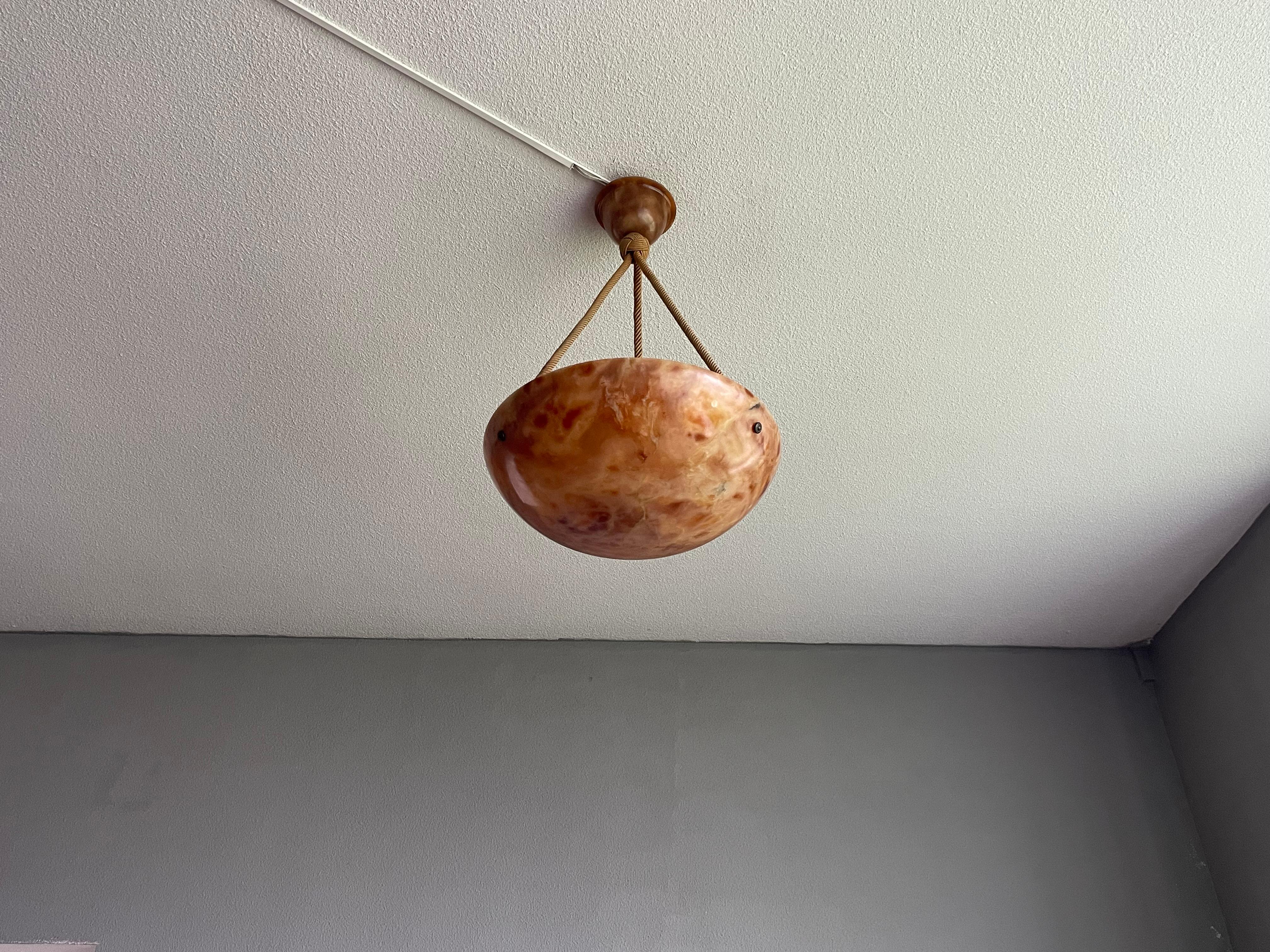 Stunning & Mint Early 1900s Art Deco Alabaster and Original Rope Pendant Light For Sale 6