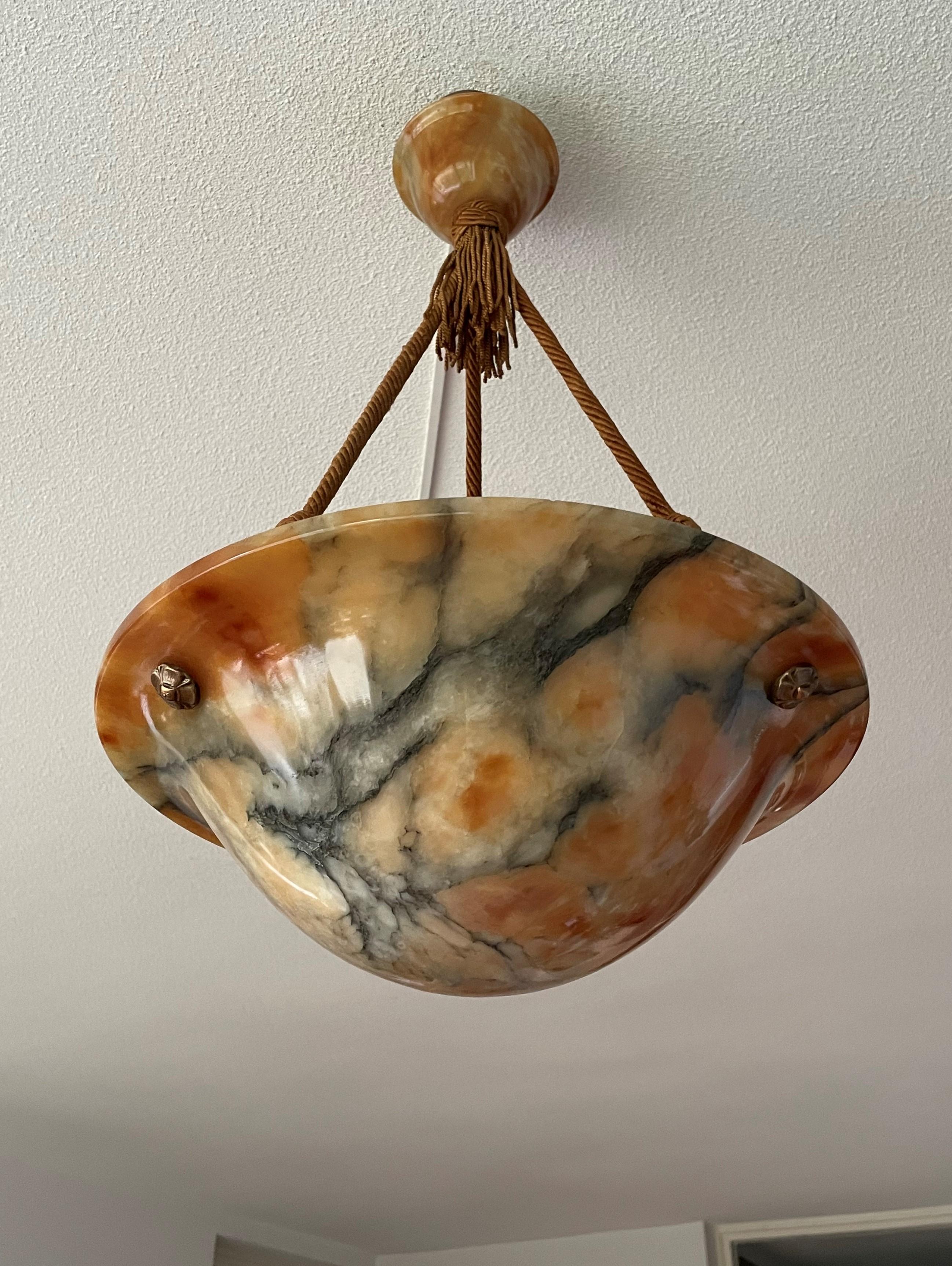 Stunning & Mint Early 1900s Art Deco Alabaster and Original Rope Pendant Light 8