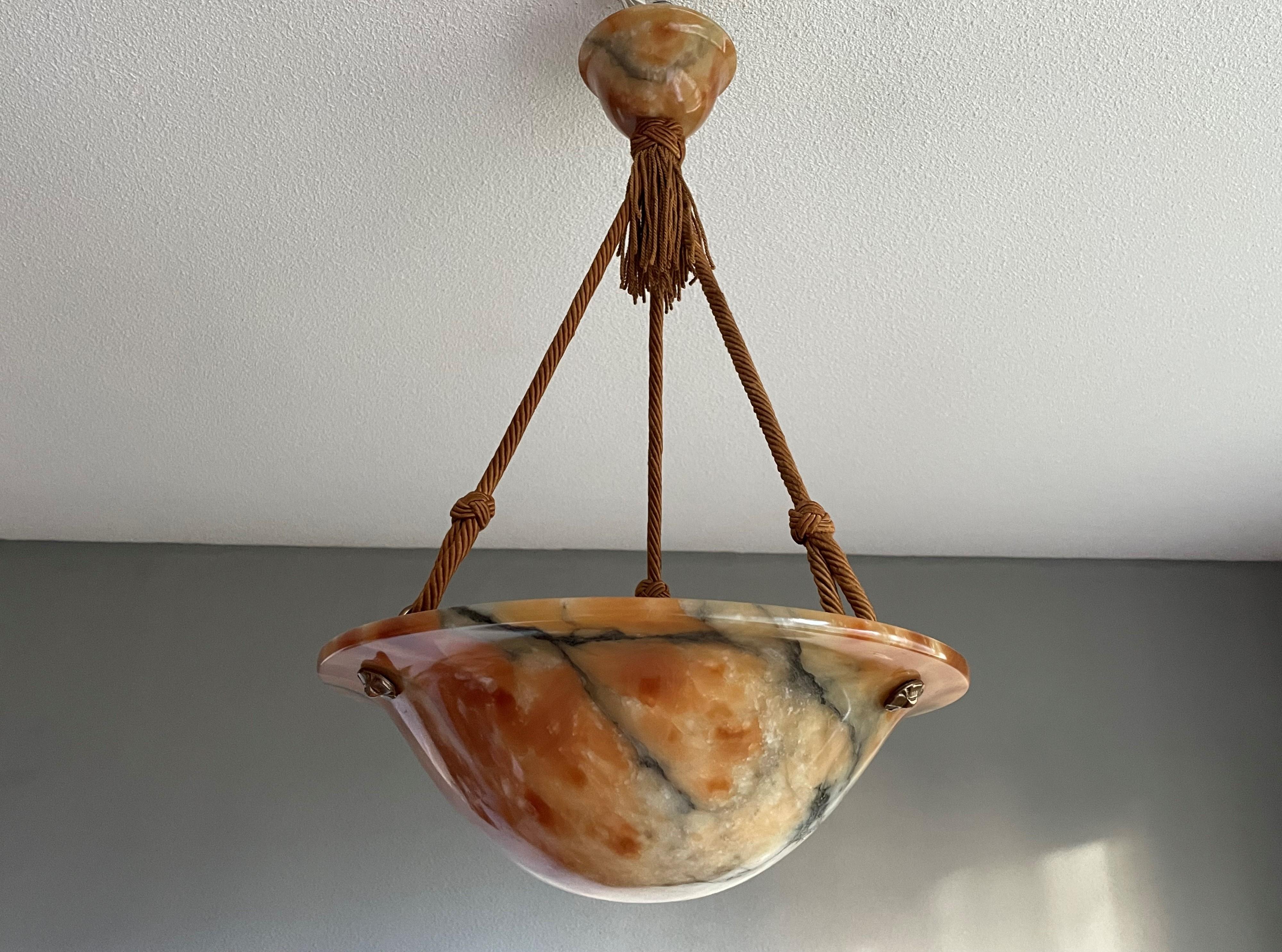 Stunning & Mint Early 1900s Art Deco Alabaster and Original Rope Pendant Light 12