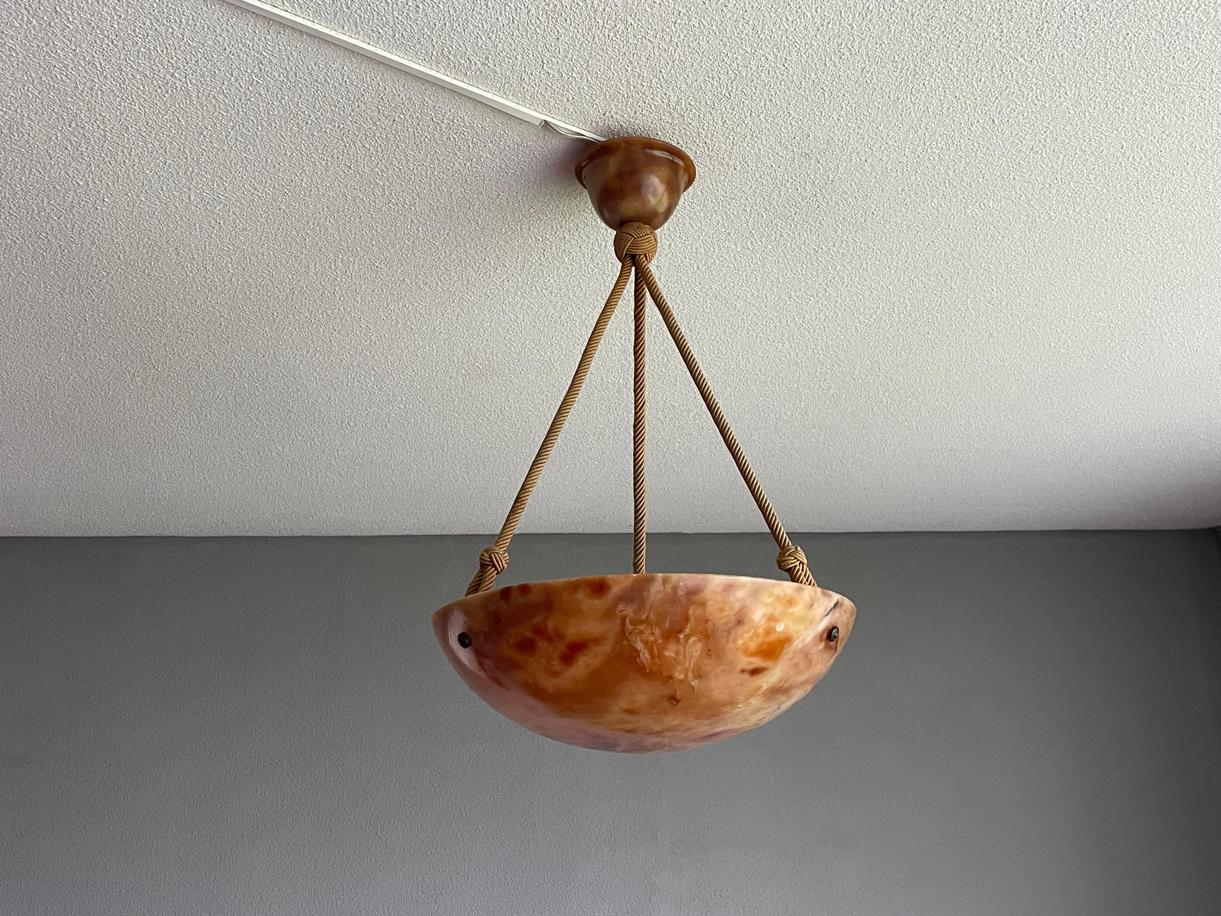 Stunning & Mint Early 1900s Art Deco Alabaster and Original Rope Pendant Light For Sale 11