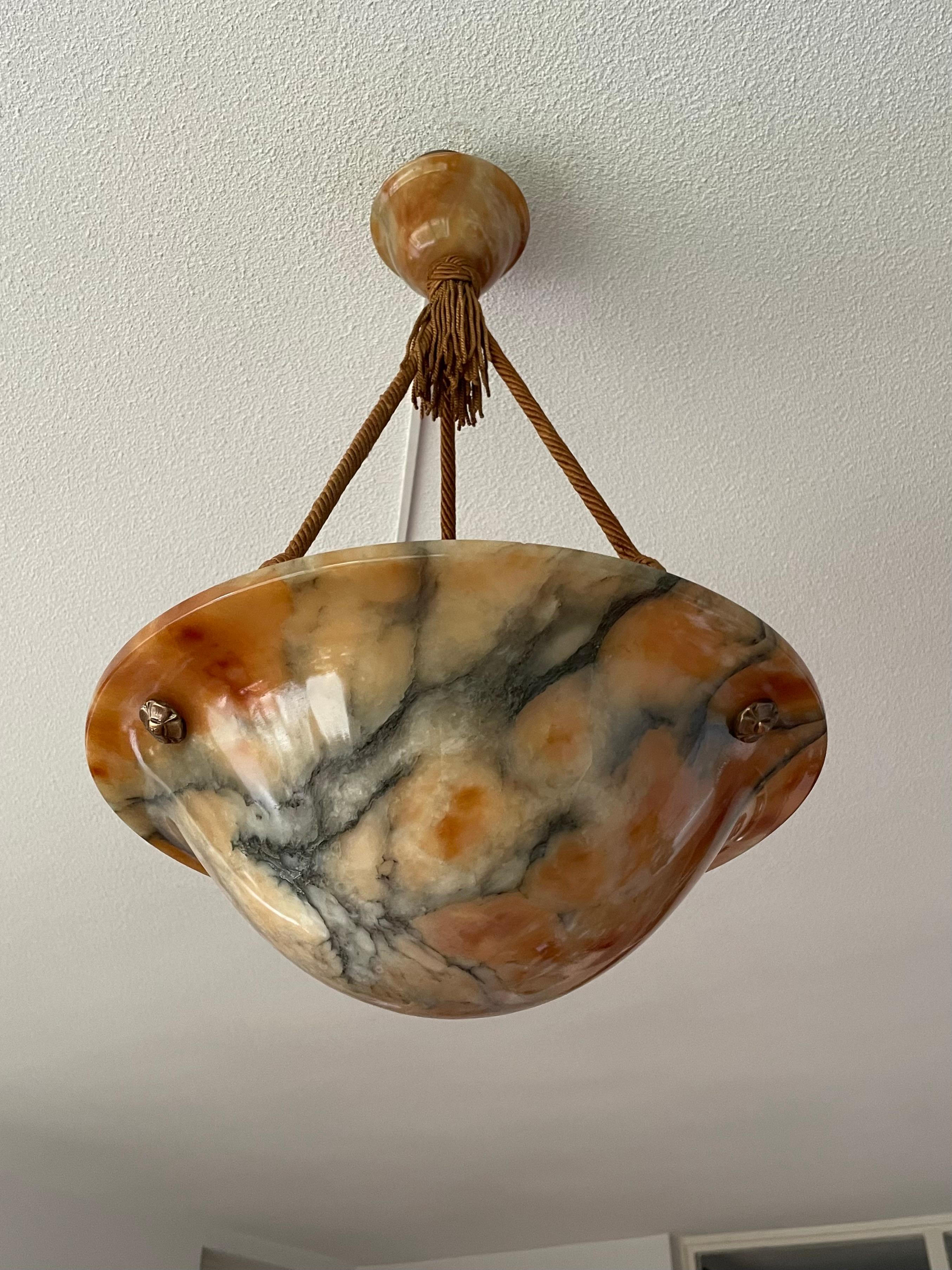 Stunning & Mint Early 1900s Art Deco Alabaster and Original Rope Pendant Light 2