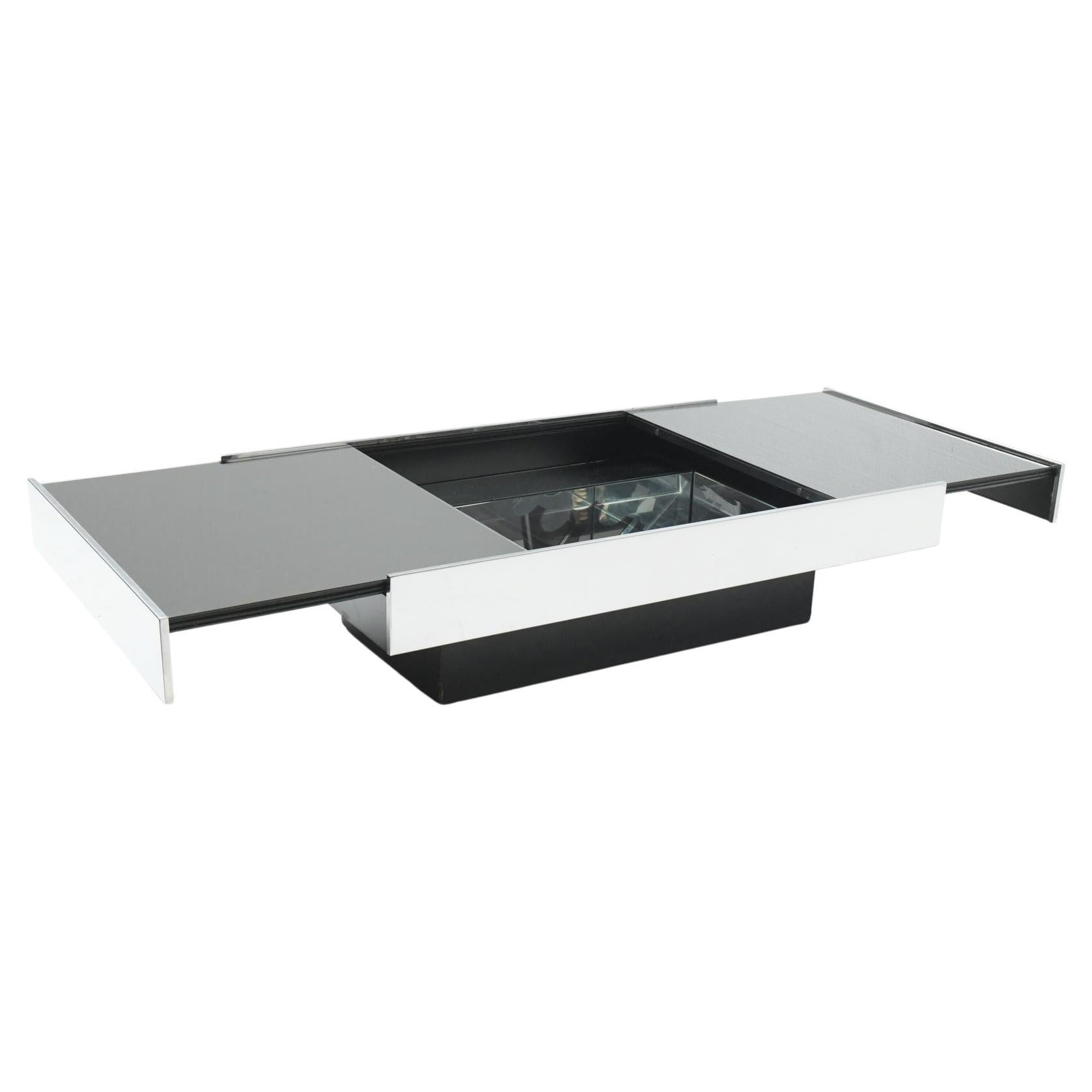Stunning, Mirrored & Steel Coffee Table with Hidden Dry Bar by Willy Rizzo Italy