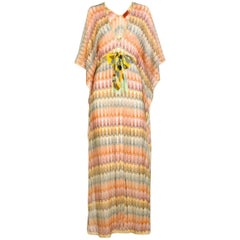 Stunning Missoni Gold Metallic Crochet  Maxi Knit Kaftan Tunic Dress