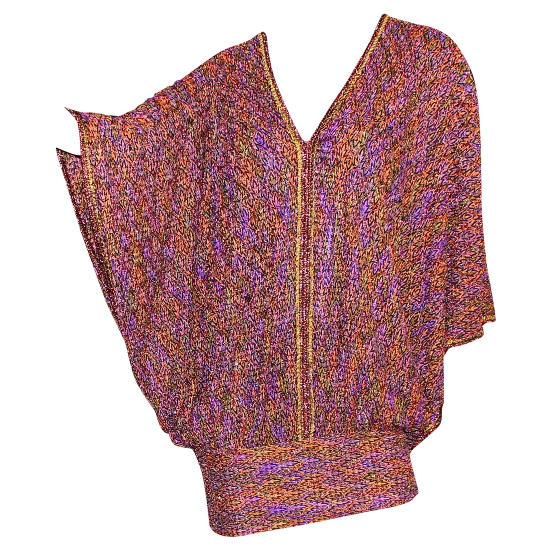 Stunning Missoni Metallic Copper Purple Lurex Crochet Knit Kaftan Dress