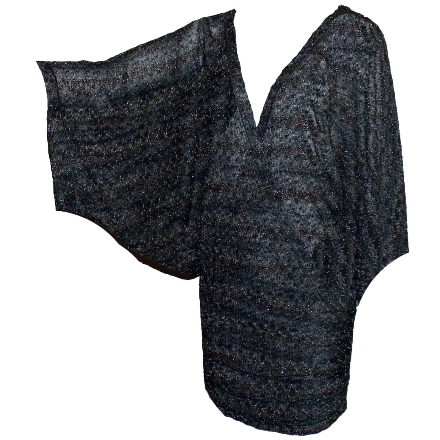Black Stunning Missoni Lurex Metallic Crochet Knit Kaftan Mini Dress