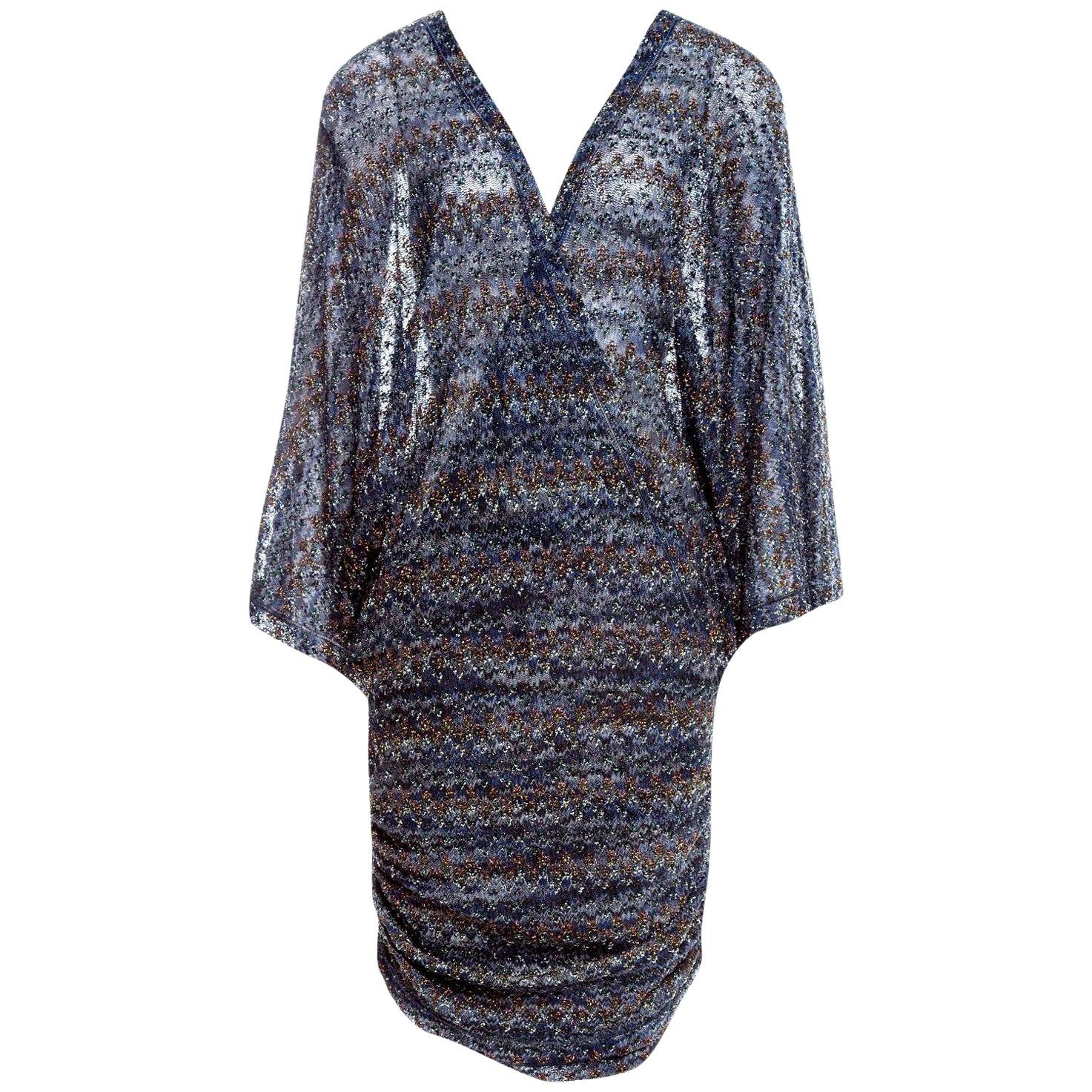 Stunning Missoni Lurex Metallic Crochet Knit Kaftan Mini Dress