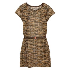 MISSONI Signature Chevron Metallic Crochet Knit Mini Dress with Belt 40