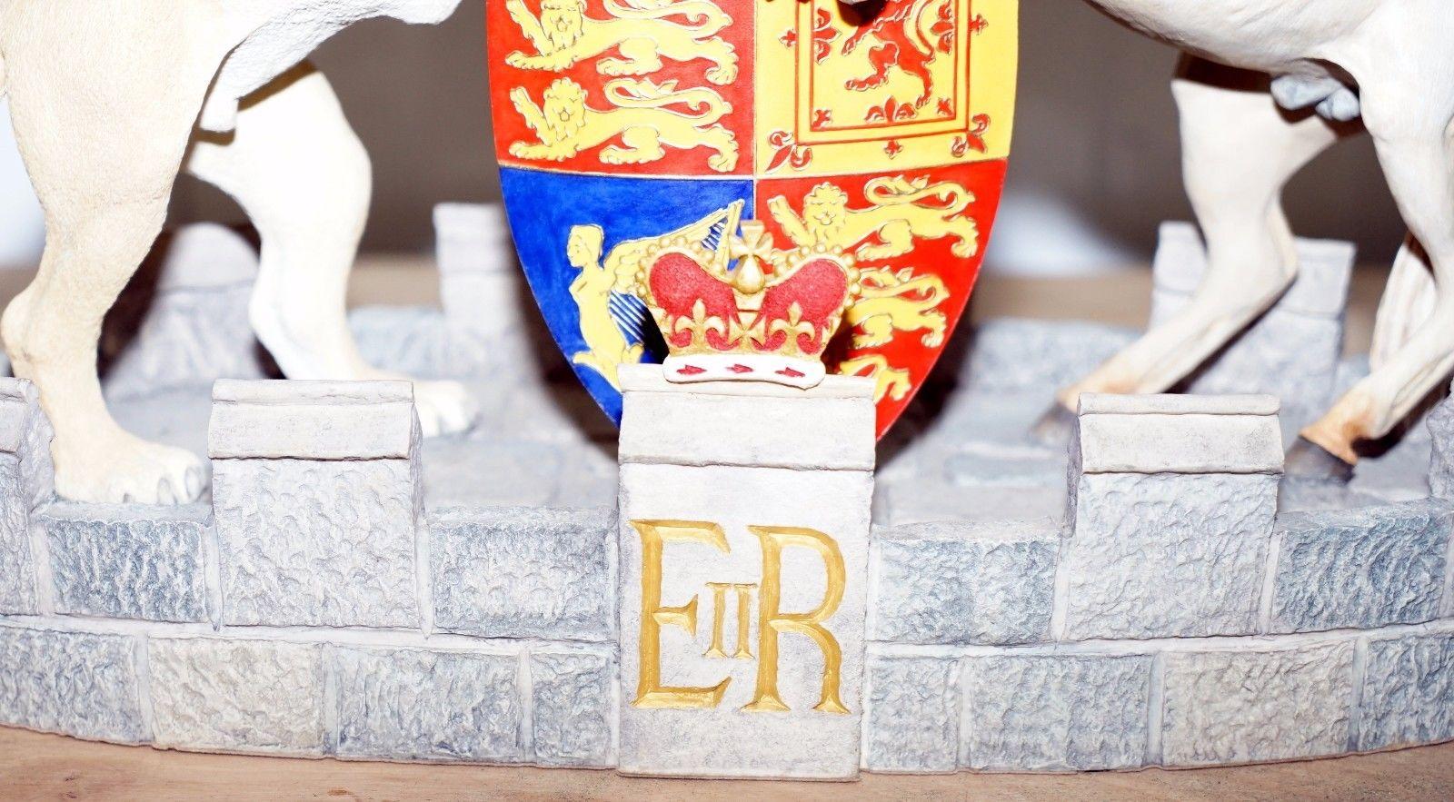 Hand-Crafted Stunning Model of Queen Elizabeth II's Heraldic Crest Lion Unicorn Rare Statue