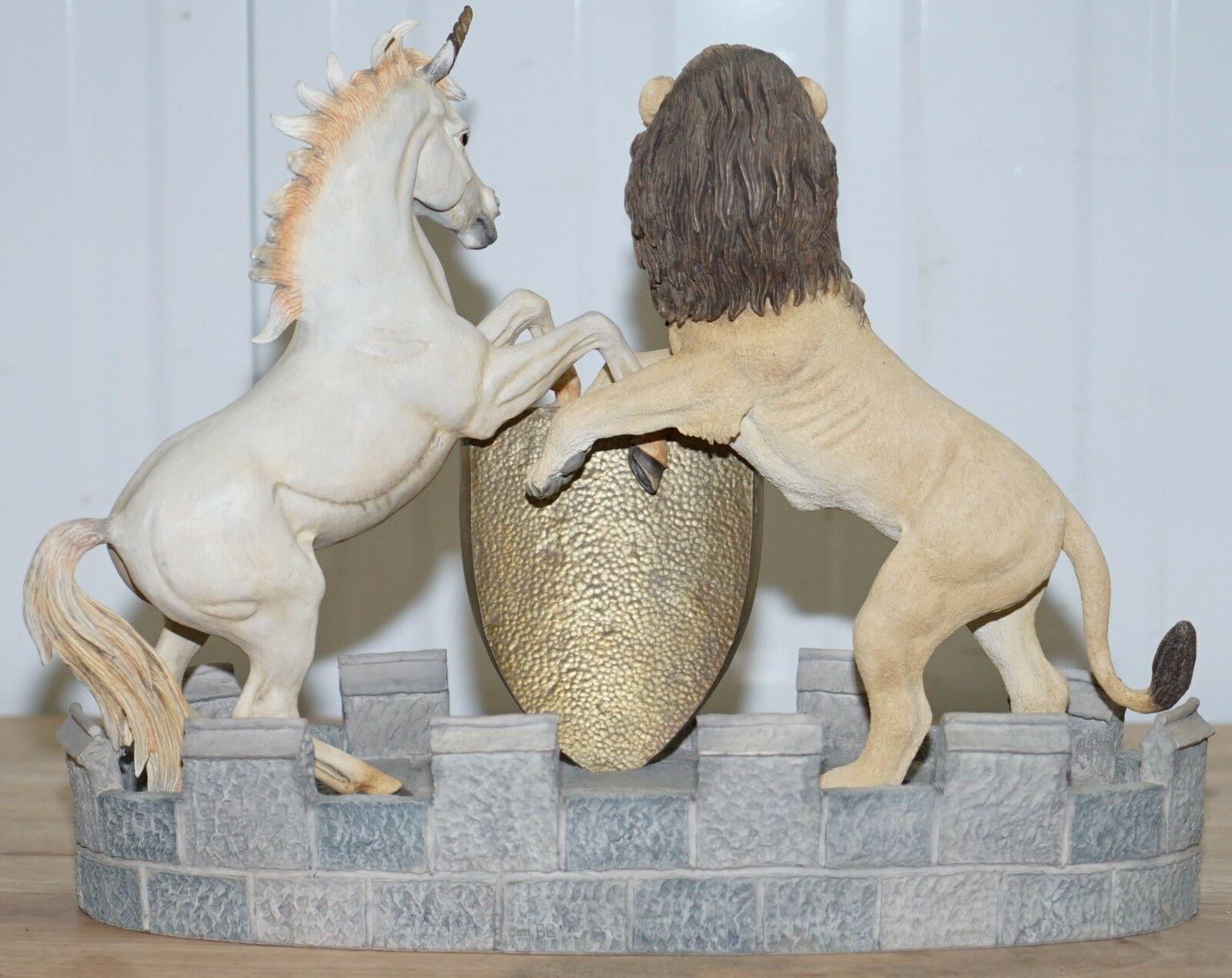 20th Century Stunning Model of Queen Elizabeth II's Heraldic Crest Lion Unicorn Rare Statue