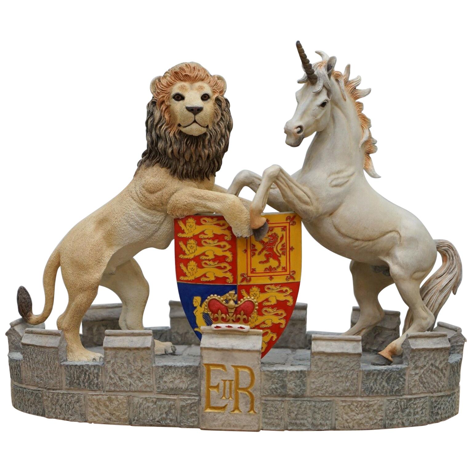 Stunning Model of Queen Elizabeth II's Heraldic Crest Lion Unicorn Rare Statue
