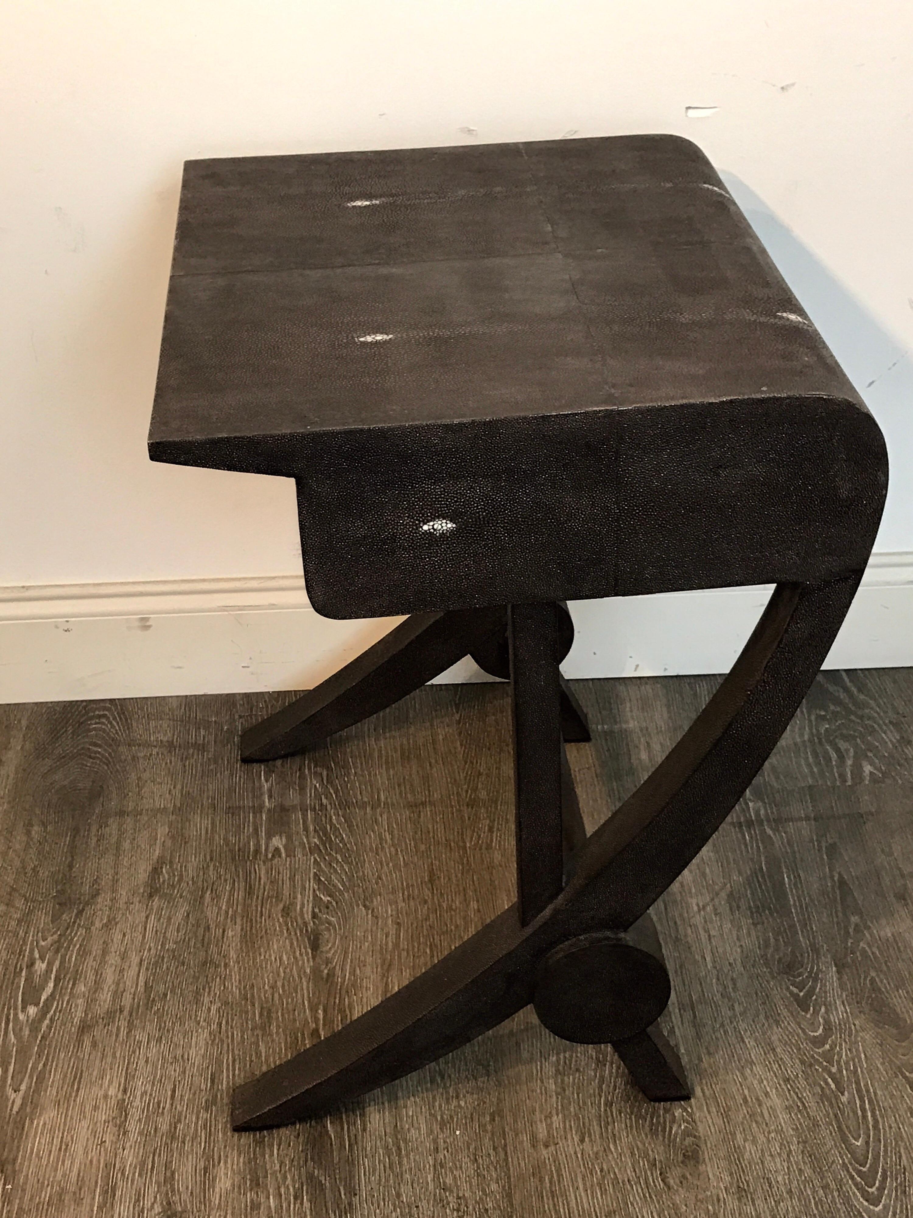 Stunning Modern Black and White Shagreen Cantilever End Table by R&Y Augousti 5