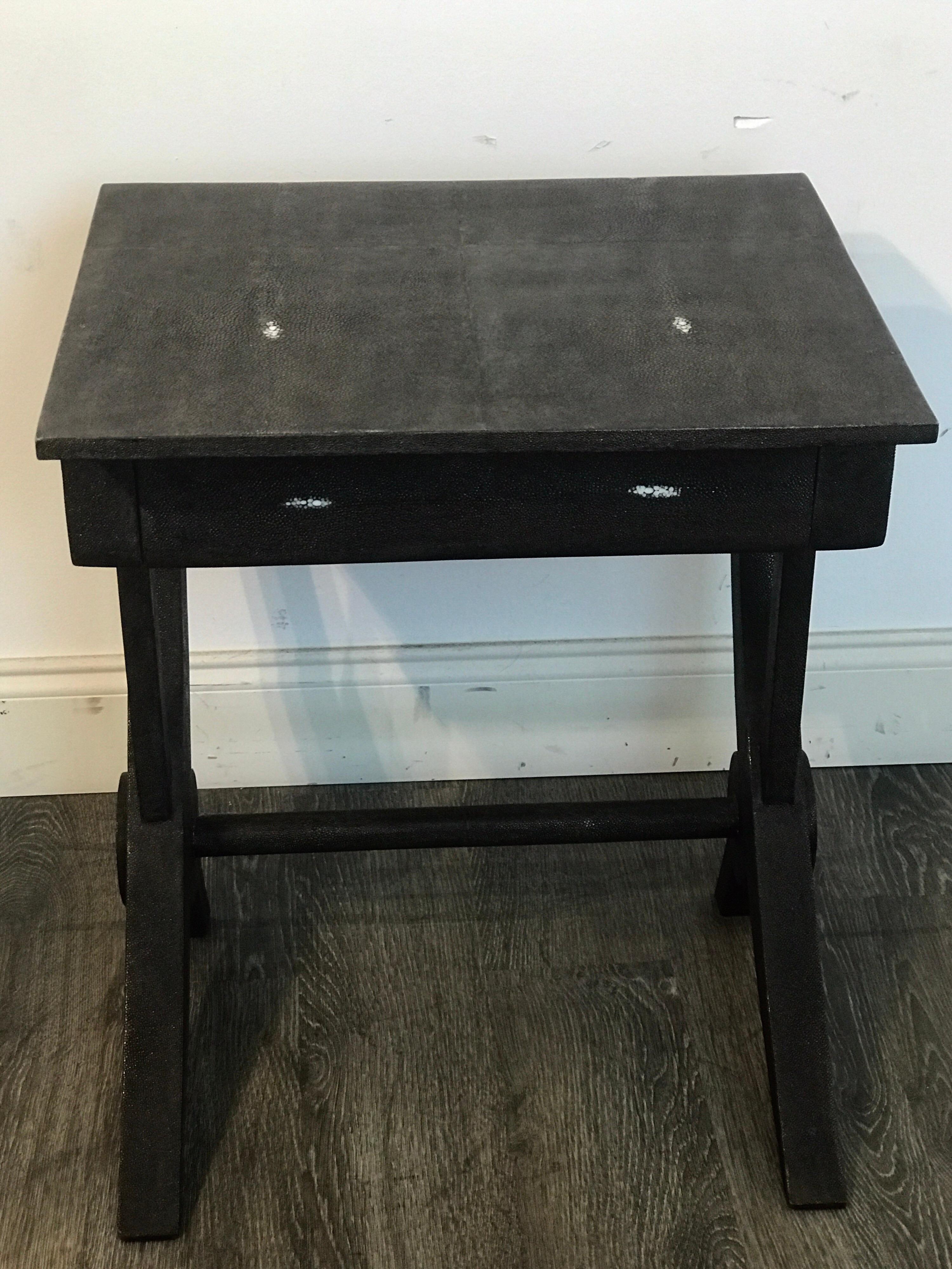 Stunning Modern Black and White Shagreen Cantilever End Table by R&Y Augousti 6