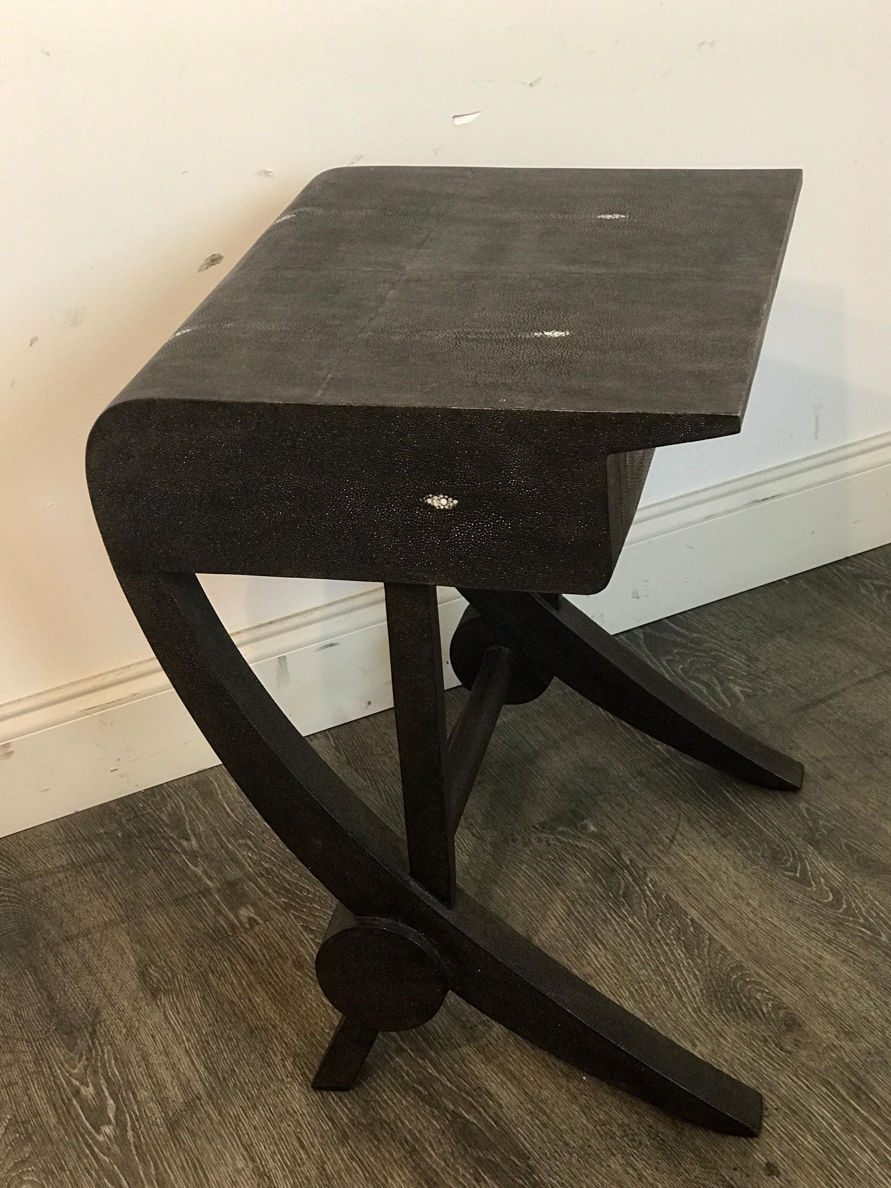 Stunning Modern Black and White Shagreen Cantilever End Table by R&Y Augousti 7