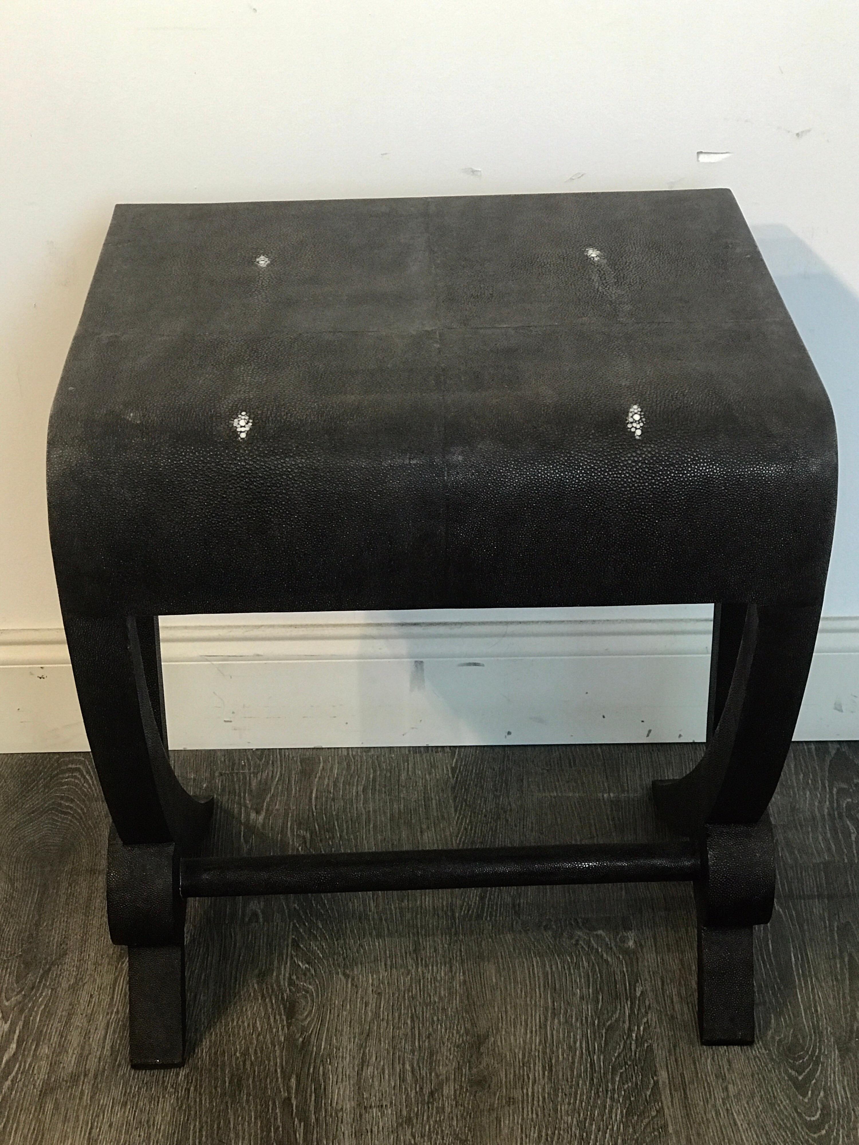 Stunning Modern Black and White Shagreen Cantilever End Table by R&Y Augousti 2