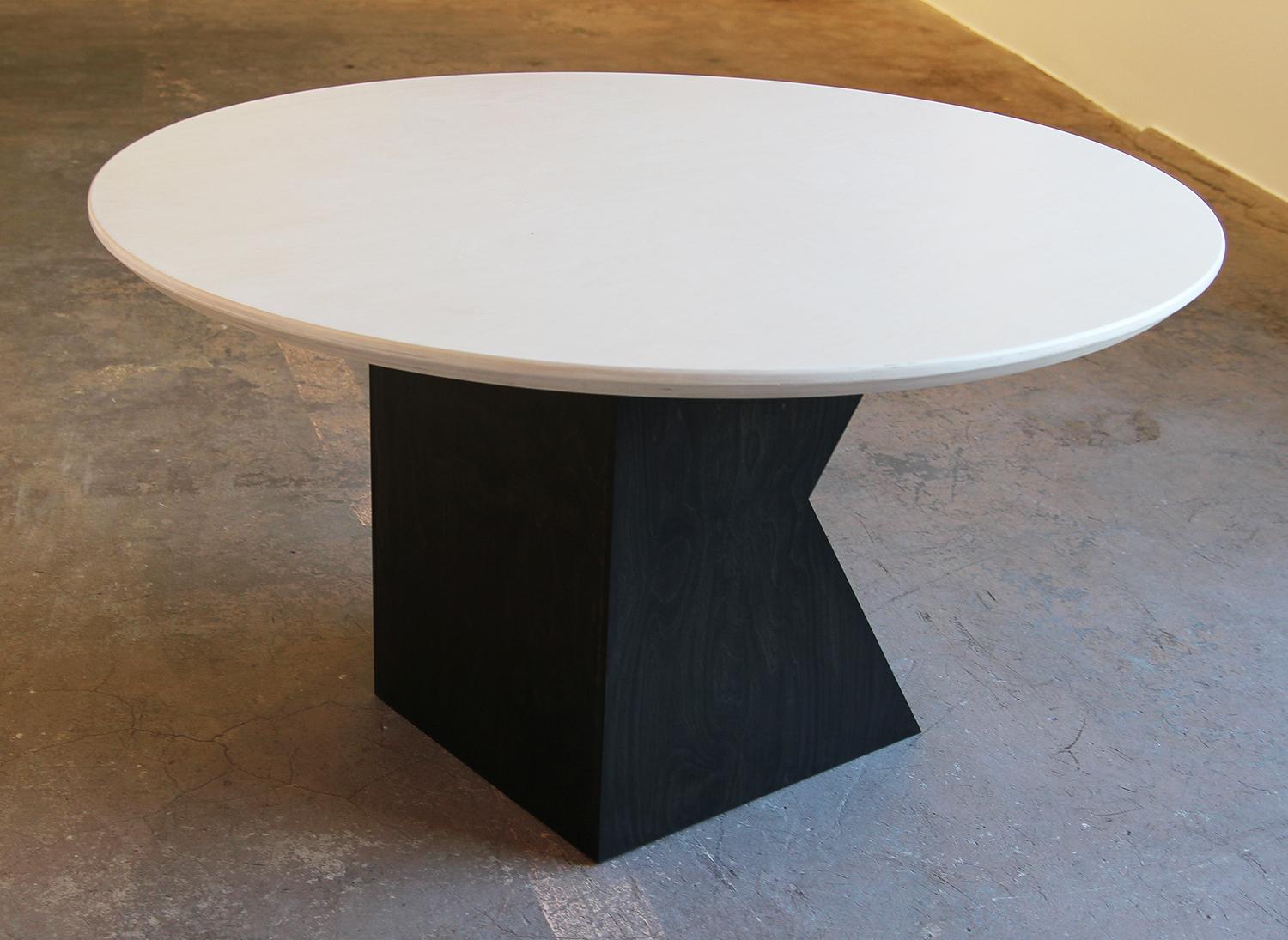 American Stunning Modern Custom Contemporary Round Natural Top Angular Base Dining Table 