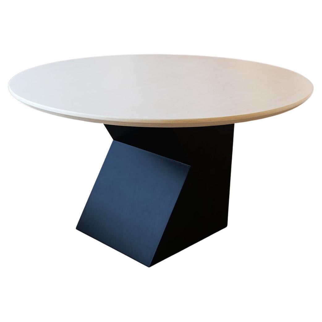 Stunning Modern Custom Contemporary Round Natural Top Angular Base Dining Table 