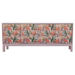 Stunning Modern Custom Sideboard / Cabinet with a Pink Tropical Flamingos