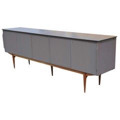 Stunning Modern Grey Italian Long Gio Ponti Style 1950s Sideboard / Credenza
