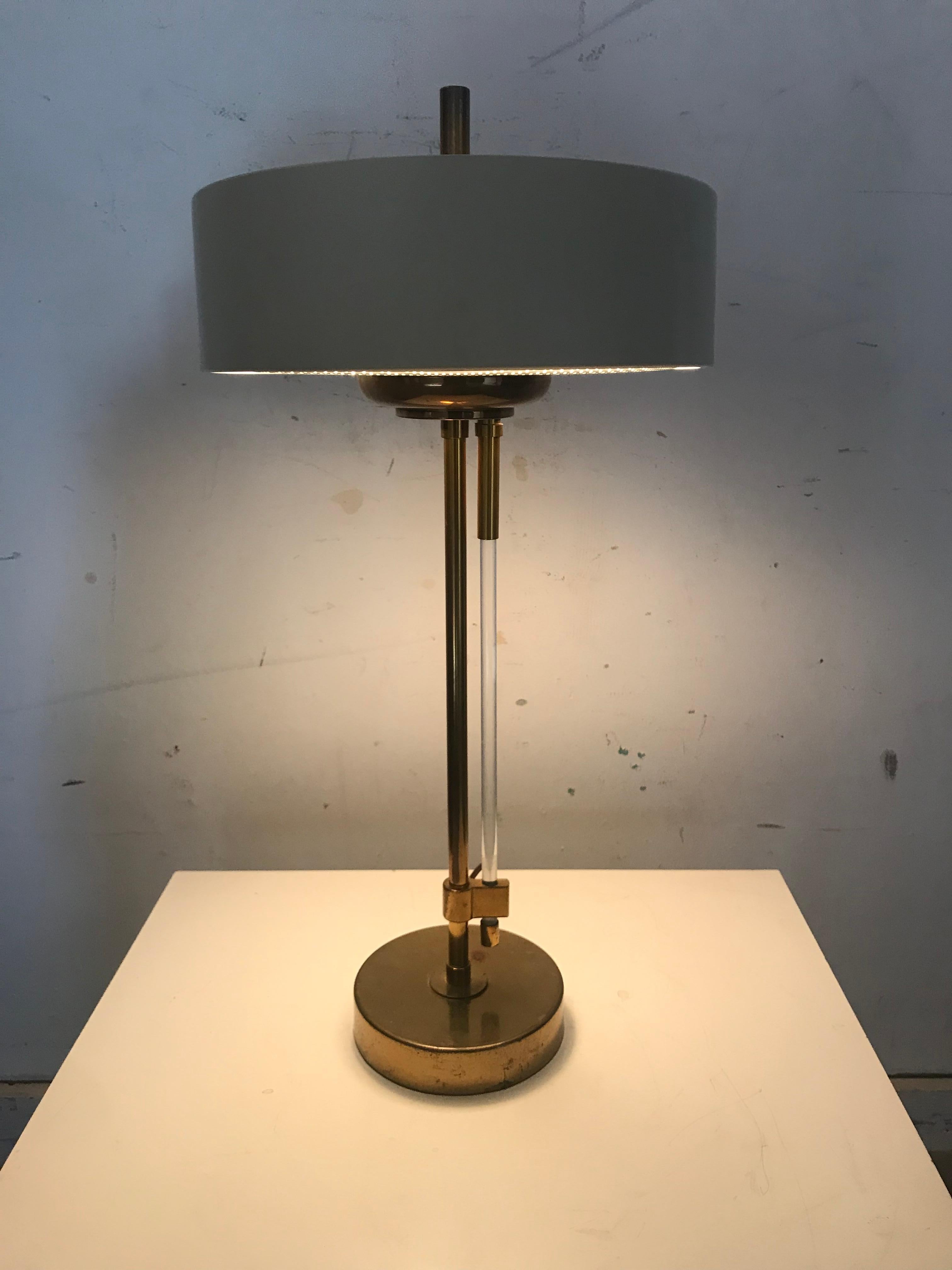 Stunning Modernist Brass, Painted Metal and Lucite Lamp by Mutual Sunset Lamp Co 4