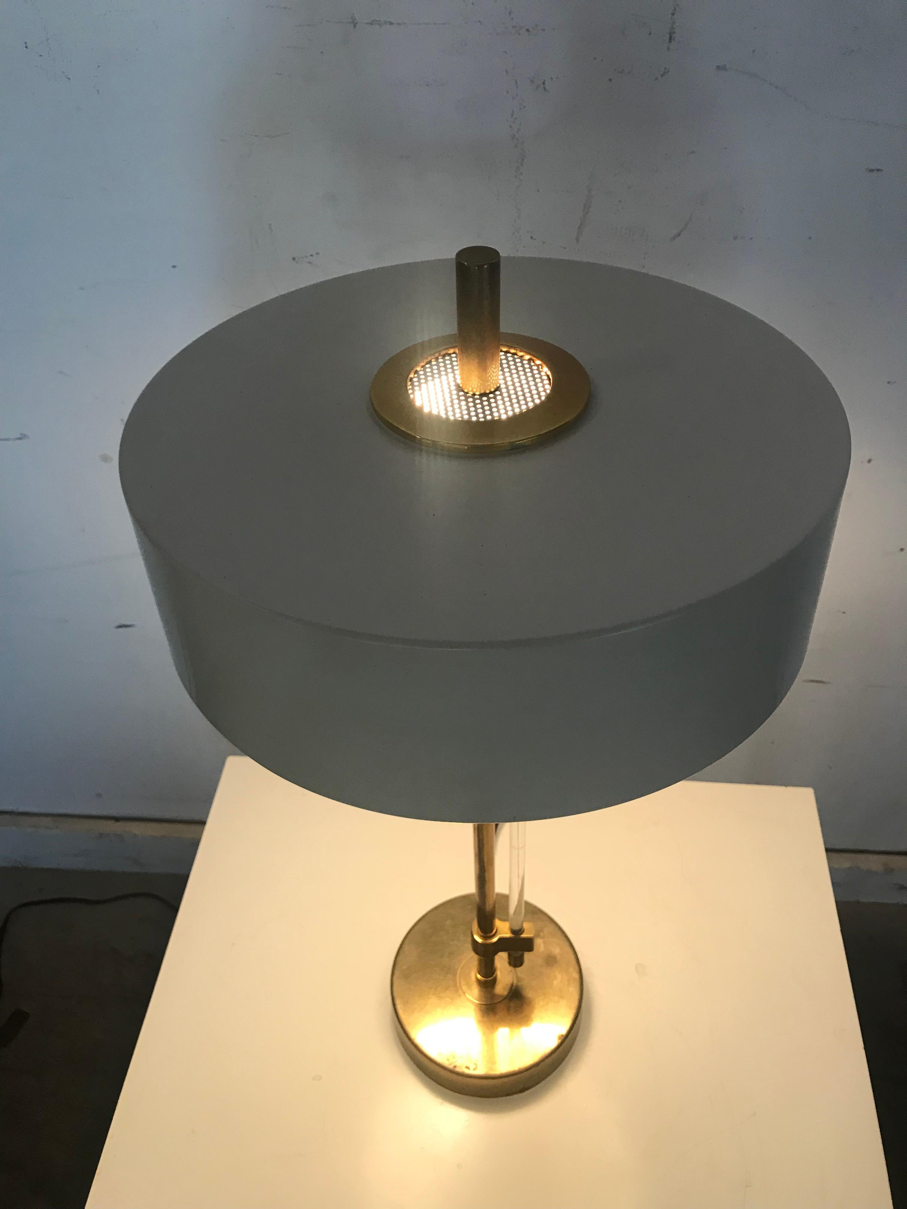 Mid-Century Modern Stunning Modernist Brass, Painted Metal and Lucite Lamp by Mutual Sunset Lamp Co