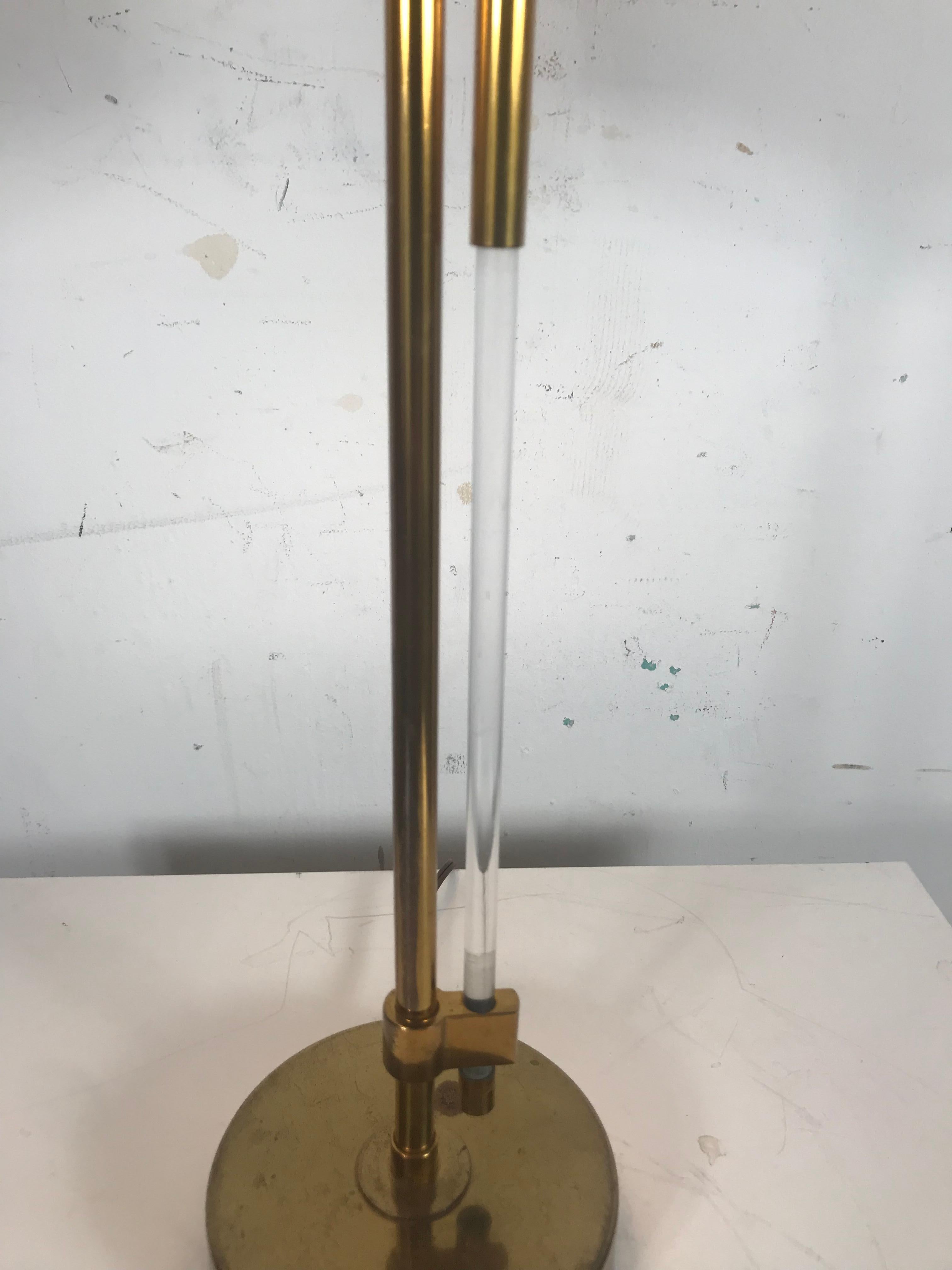 American Stunning Modernist Brass, Painted Metal and Lucite Lamp by Mutual Sunset Lamp Co
