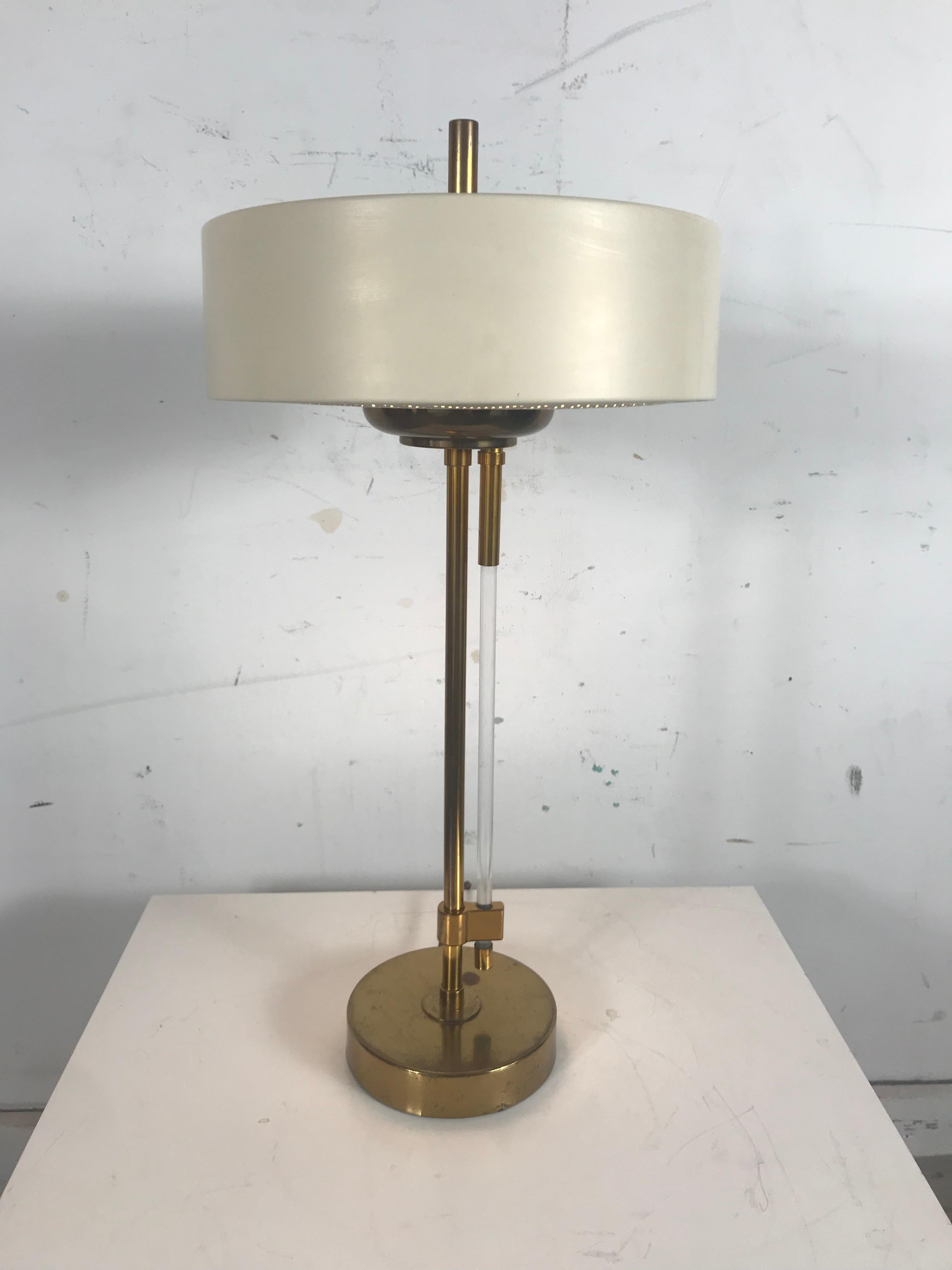 Stunning Modernist Brass, Painted Metal and Lucite Lamp by Mutual Sunset Lamp Co 1