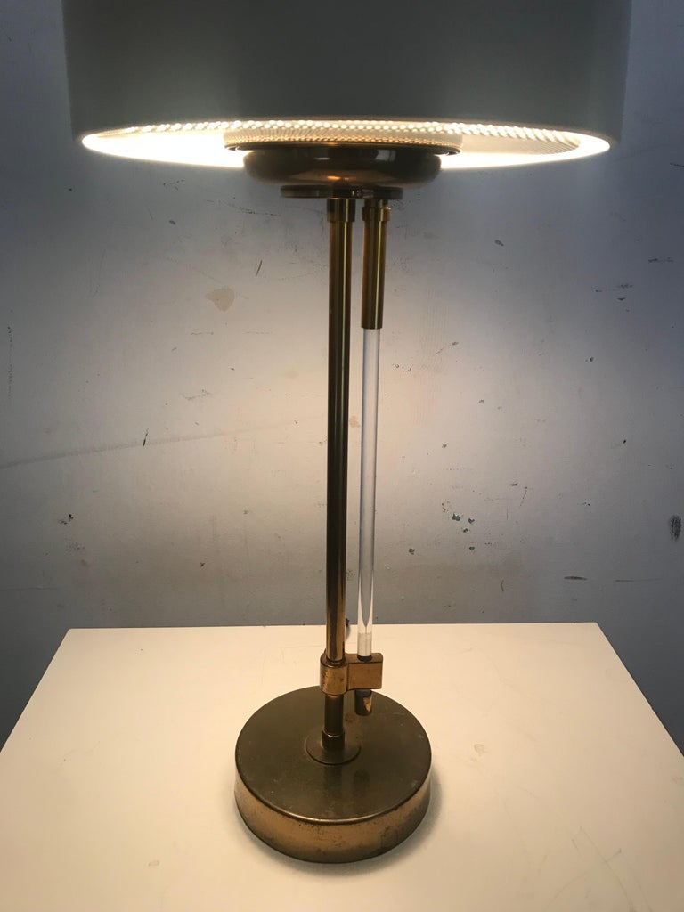 Stunning Modernist Brass, Painted Metal and Lucite Lamp by Mutual